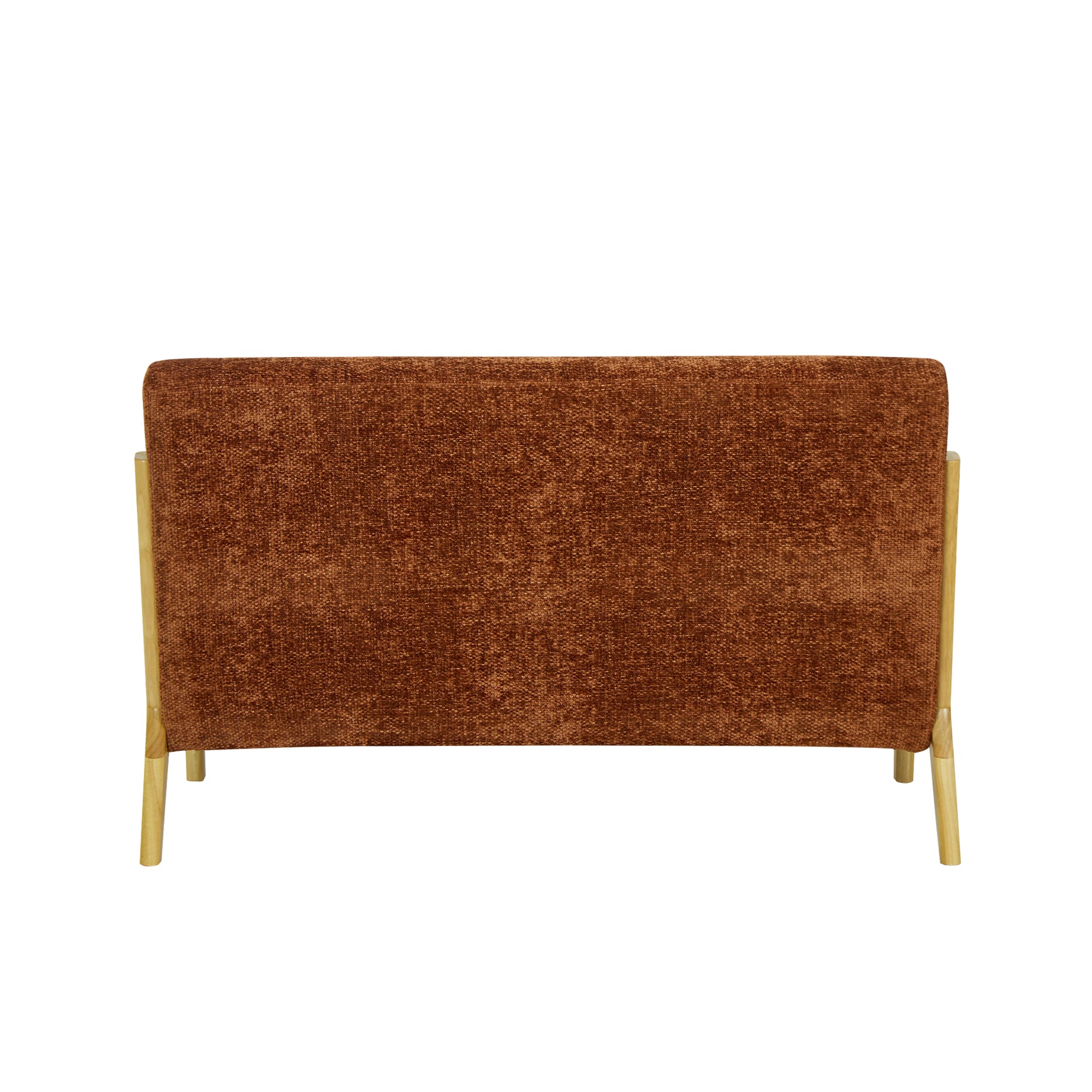 OHAMA – Skandynawska ławka 2-osobowa z drewna i tkaniny w kolorze terakoty