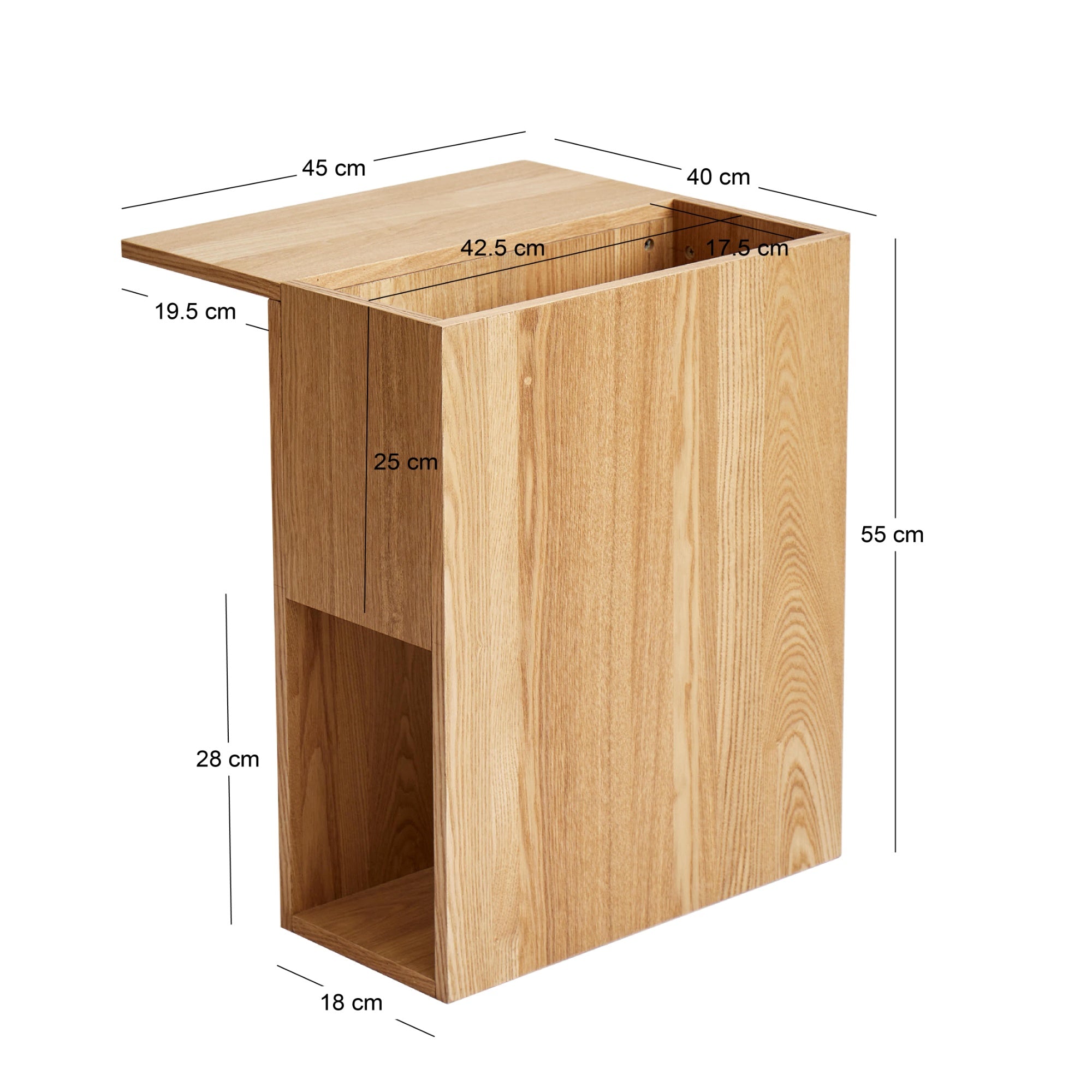 KARLSTAD – stolik pomocniczy do kanapy z drewnianym schowkiem