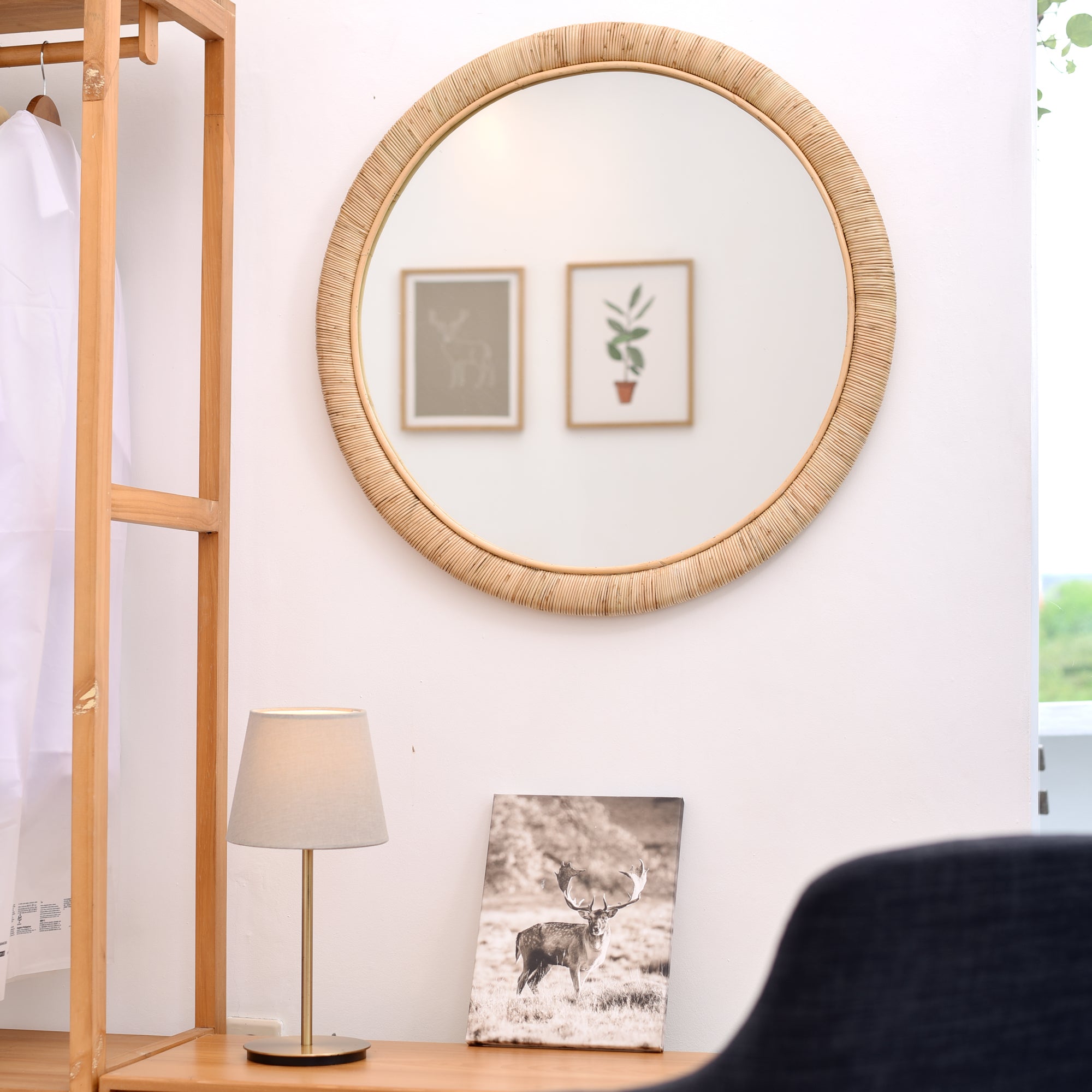 DARWIN – Okrągłe lustro Ø 75 cm z naturalnego rattanu