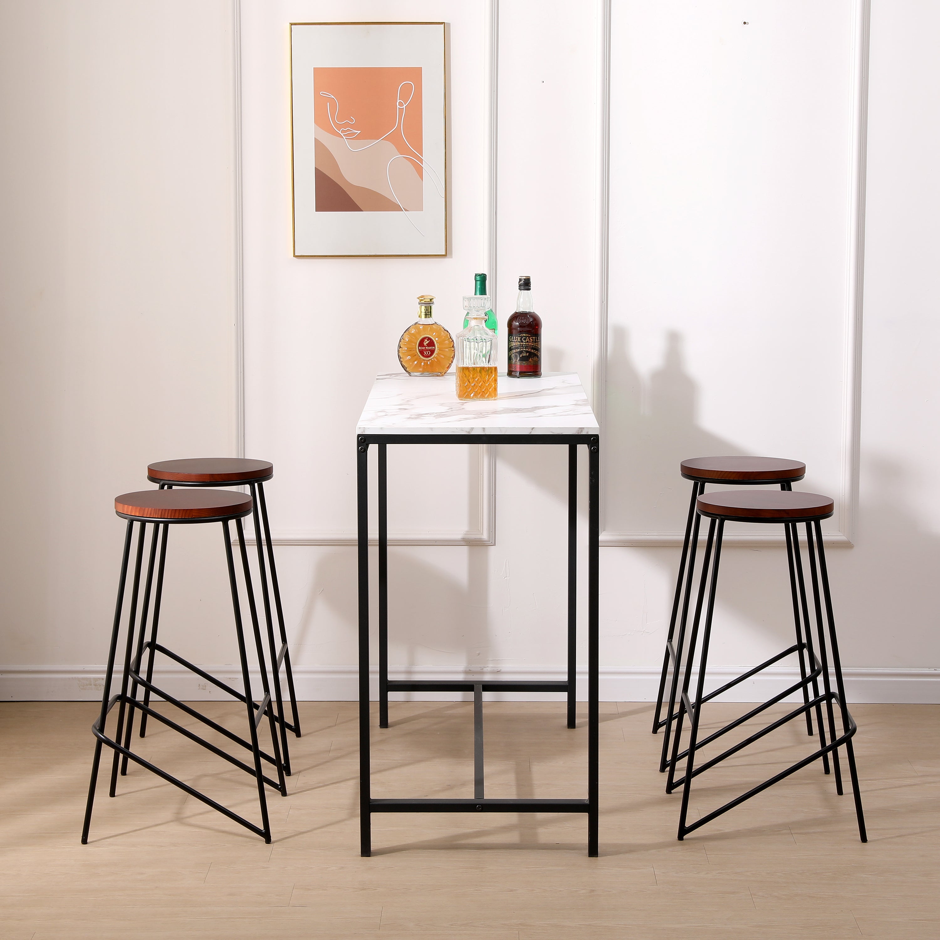 OXFORD - Zestaw 4 stołków barowych z metalu i drewna