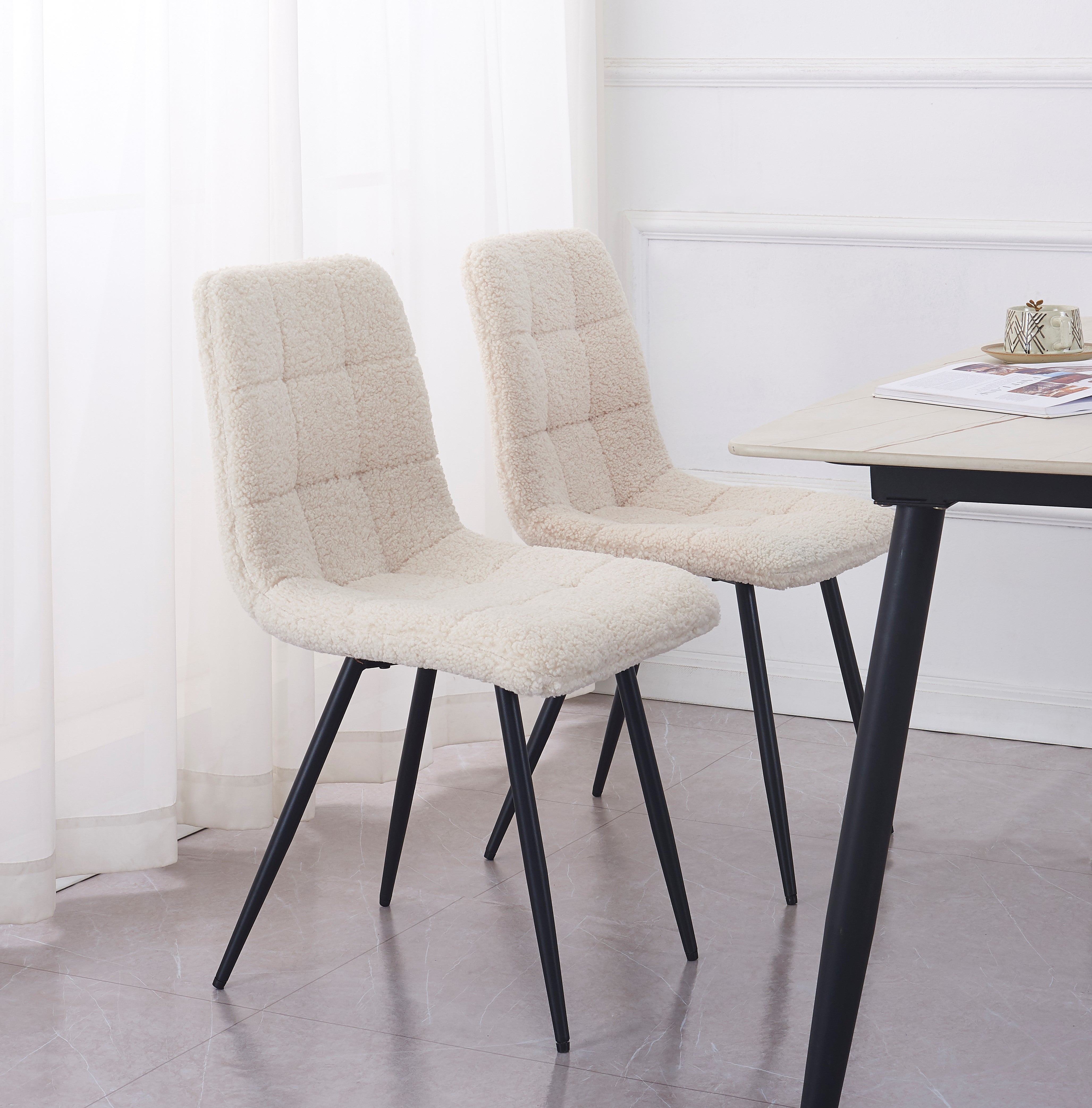 BJORN - Lot de 2 chaises en métal et bouclettes blanc