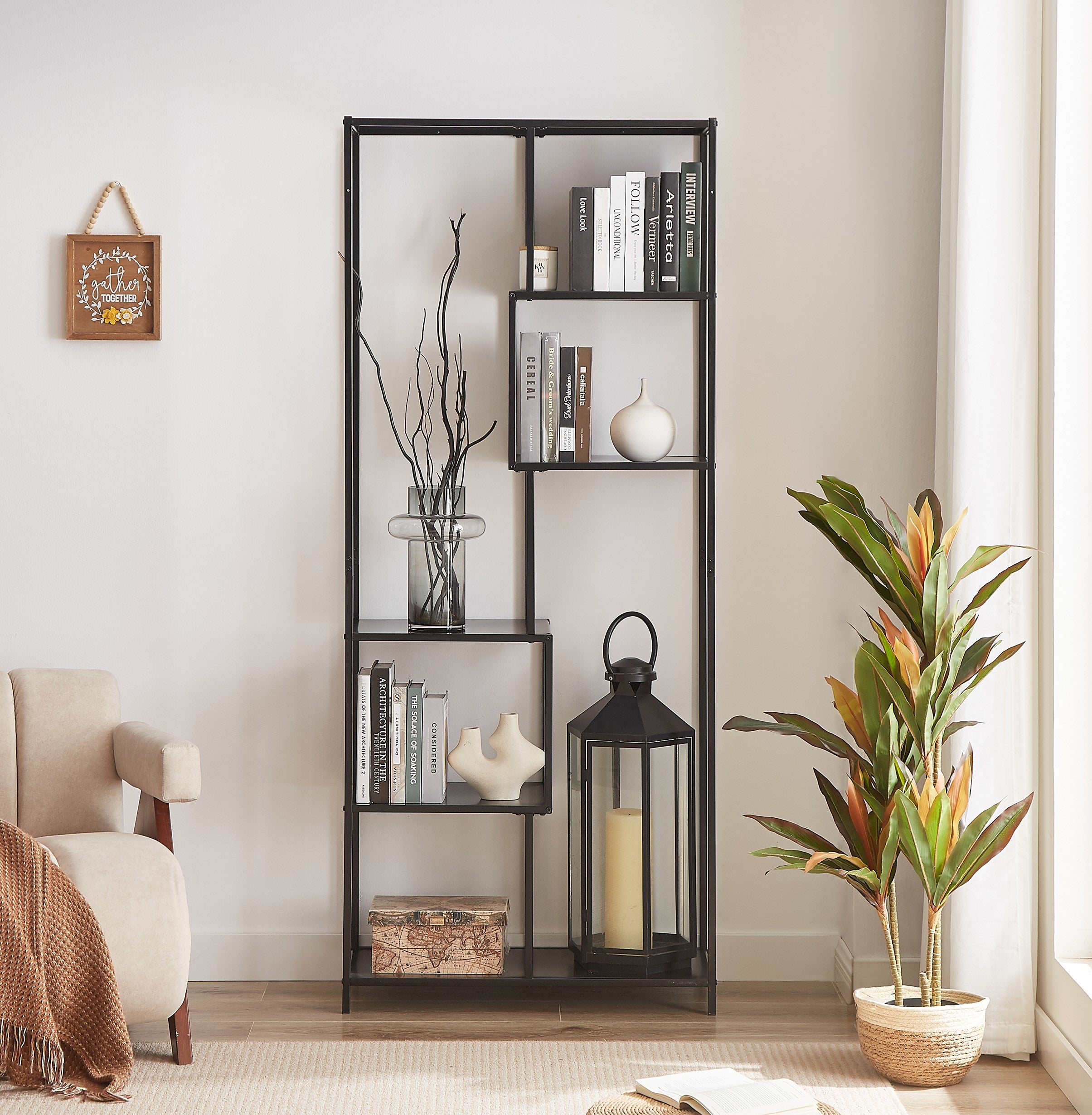 KNUT – 5-poziomowa półka biblioteczna w stylu industrialnym, wykonana z czarnego metalu