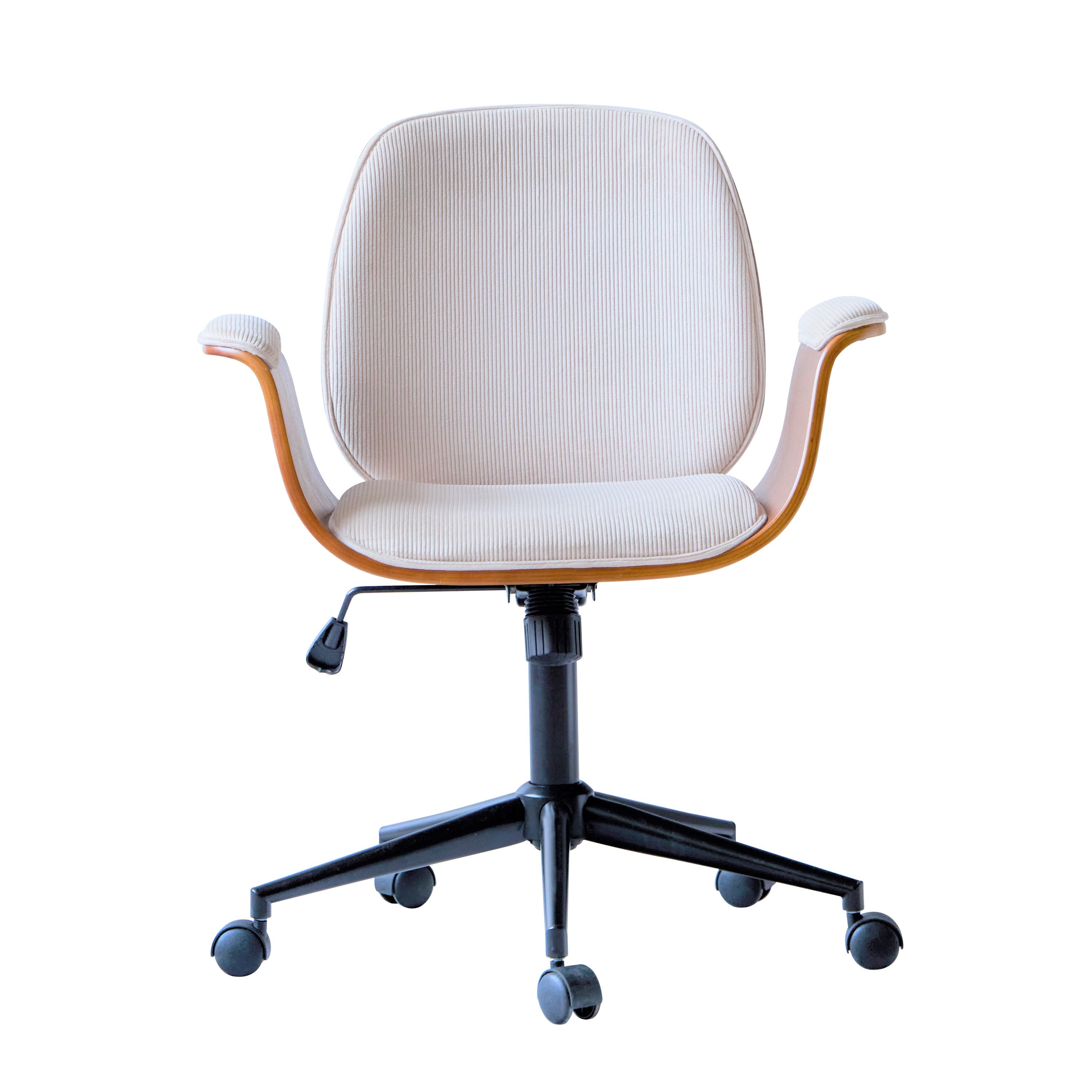 KOLDING – Krzesło biurowe z drewna i beżowego sztruksu