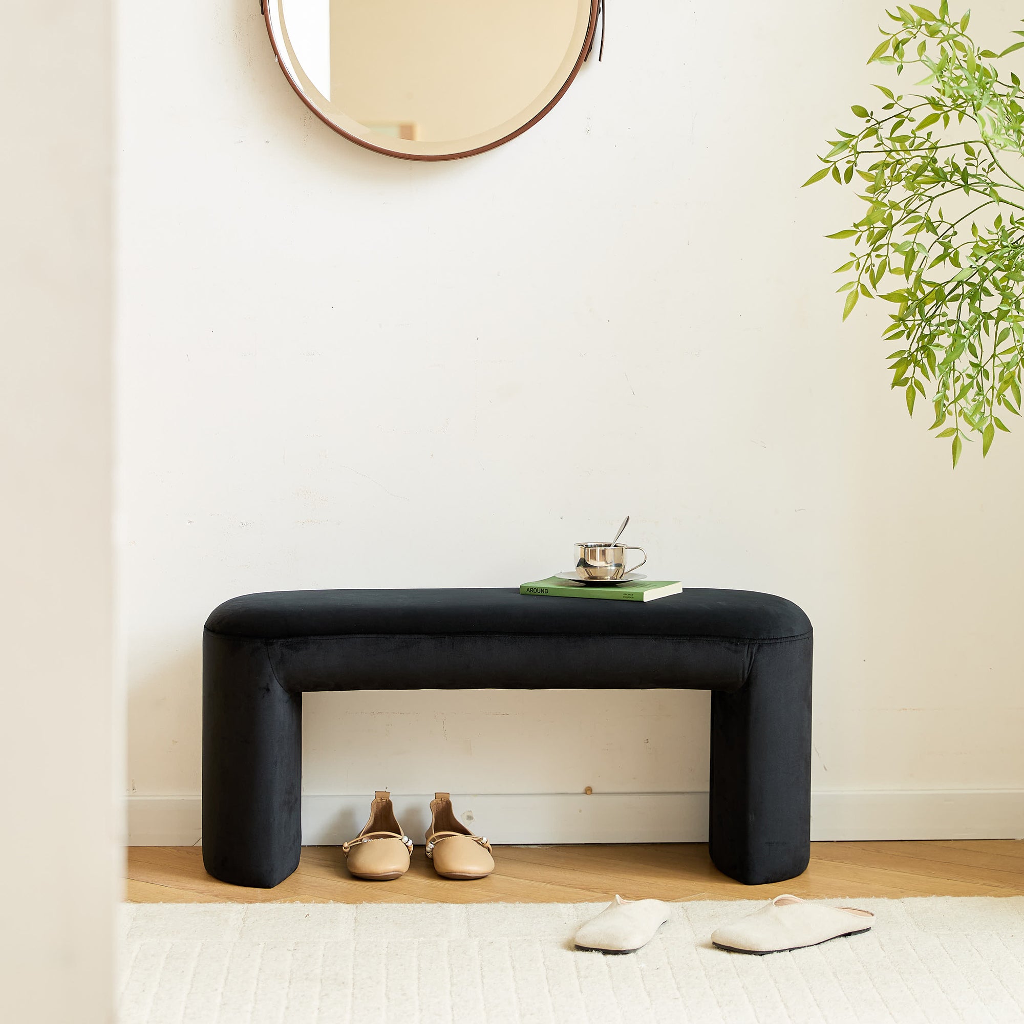 RIGA – Ławka w stylu skandynawskim z czarnego aksamitu