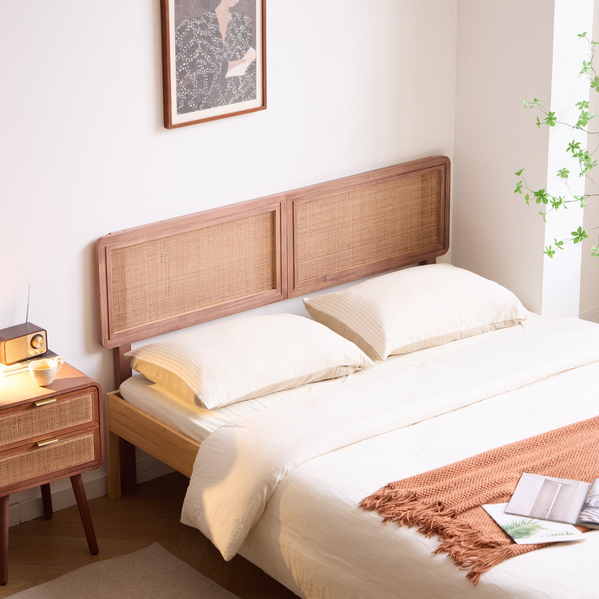 RORVIK – Zagłówek łóżka 160 z drewna i rattanu
