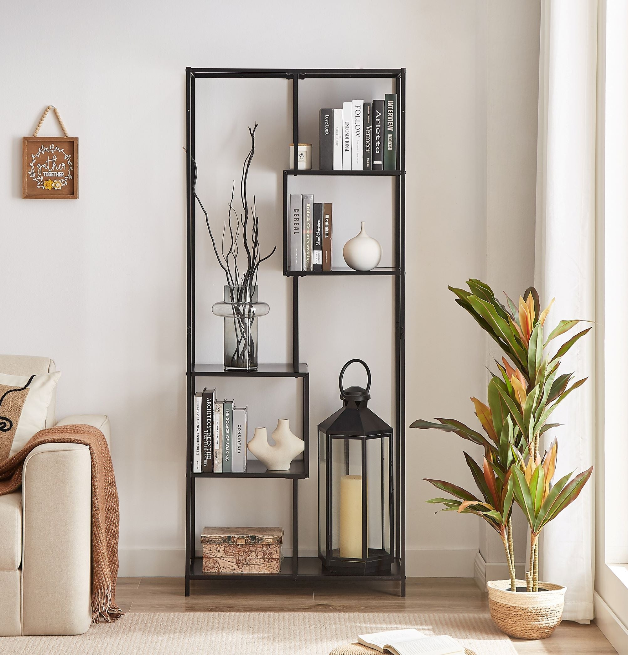 KNUT – 5-poziomowa półka biblioteczna w stylu industrialnym, wykonana z czarnego metalu