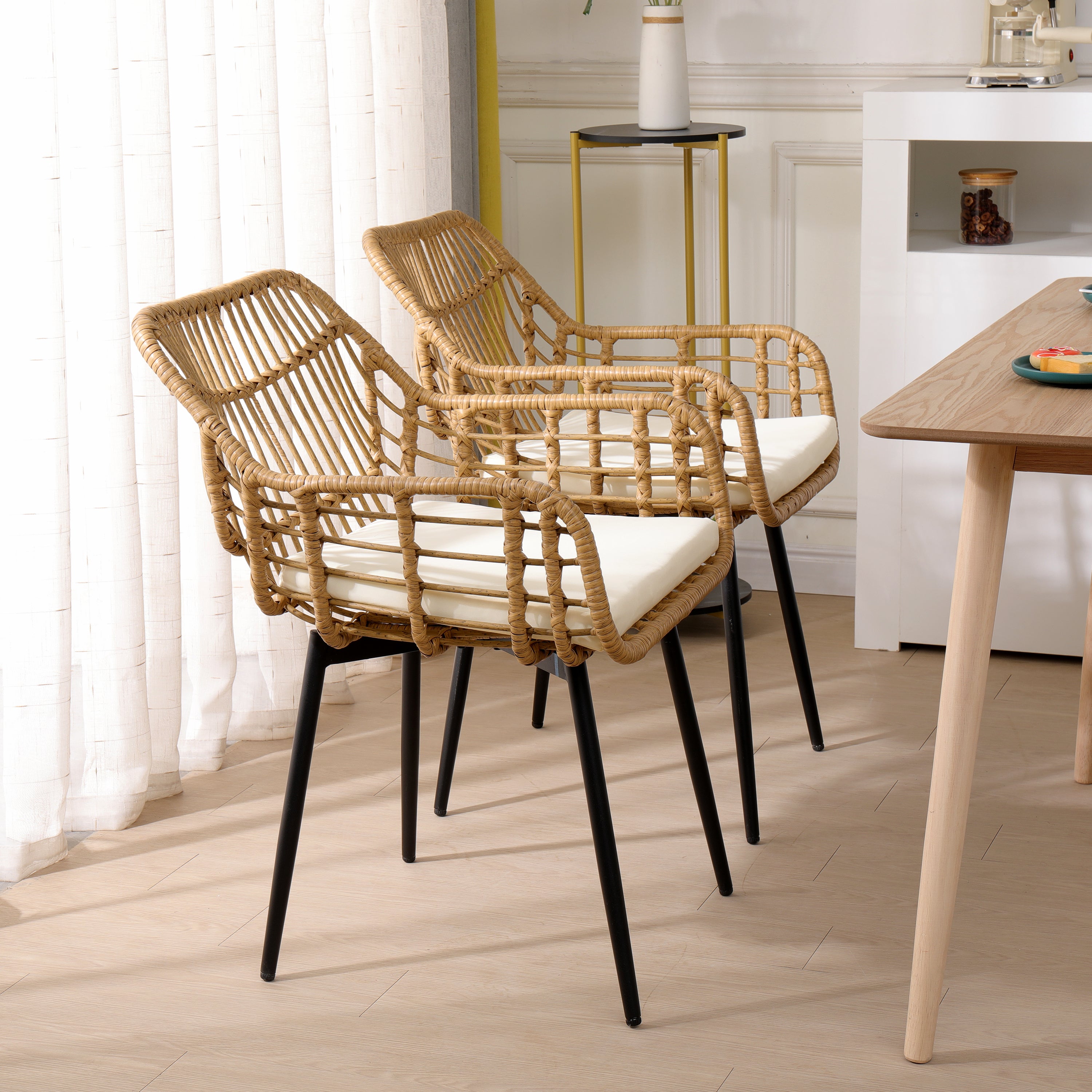 Zestaw 2 krzeseł z metalu i rattanu