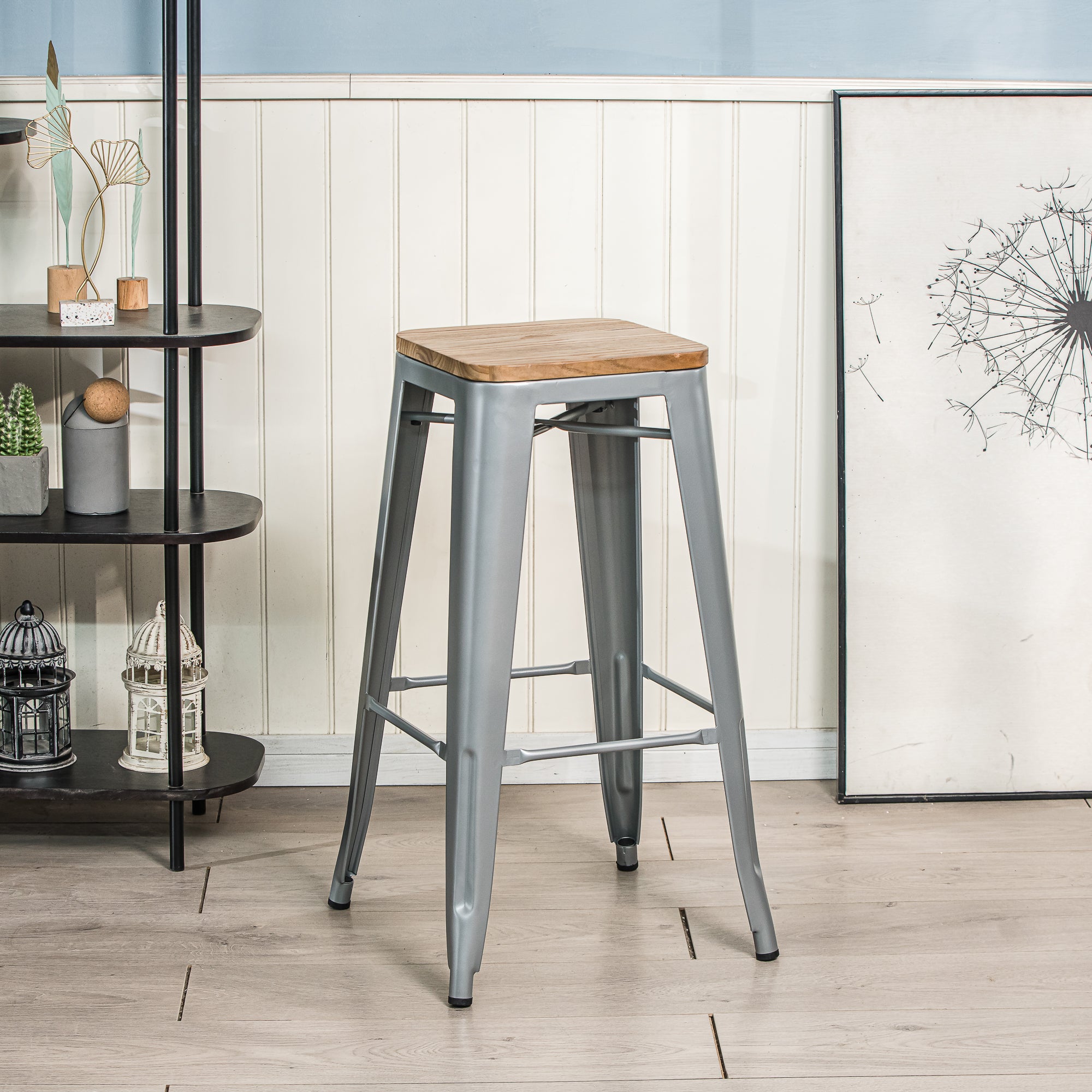 NASH – Zestaw 4 stołków barowych z metalu i drewna w kolorze szarym