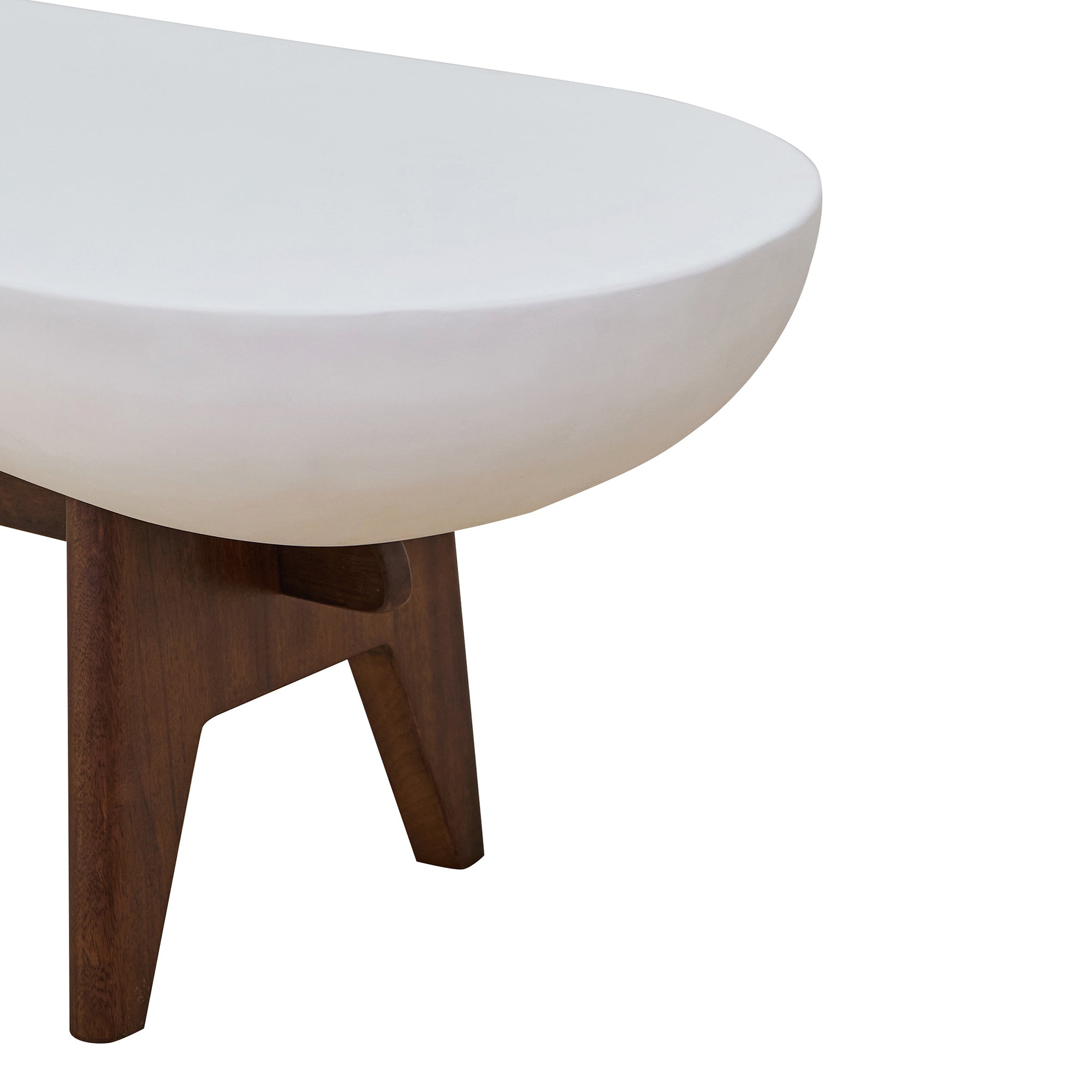 IRUNA – stolik kawowy do wnętrz i na zewnątrz, wykonany z drewna i białego magnezytu