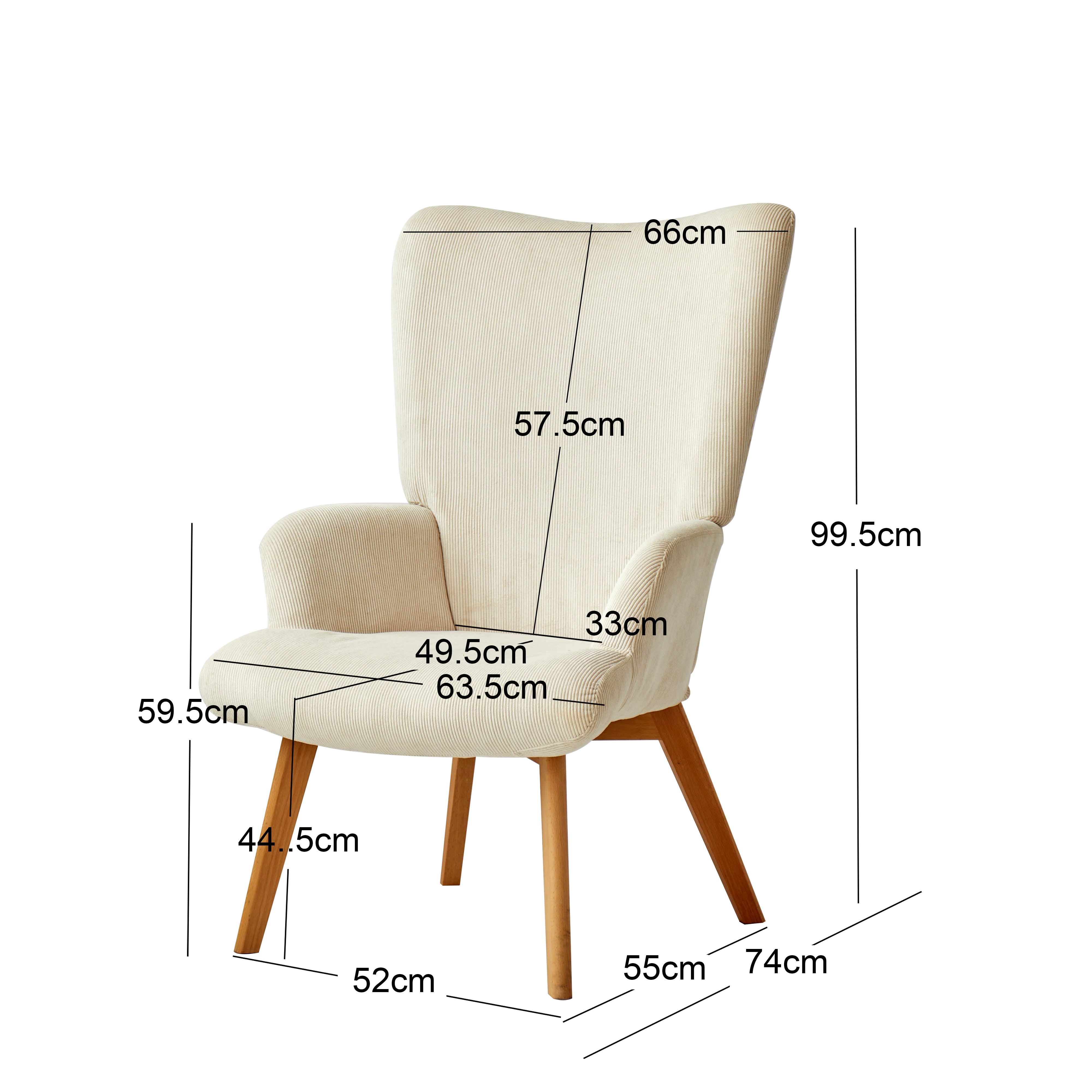 MALMO – Fotel salonowy z litego drewna i beżowego sztruksu