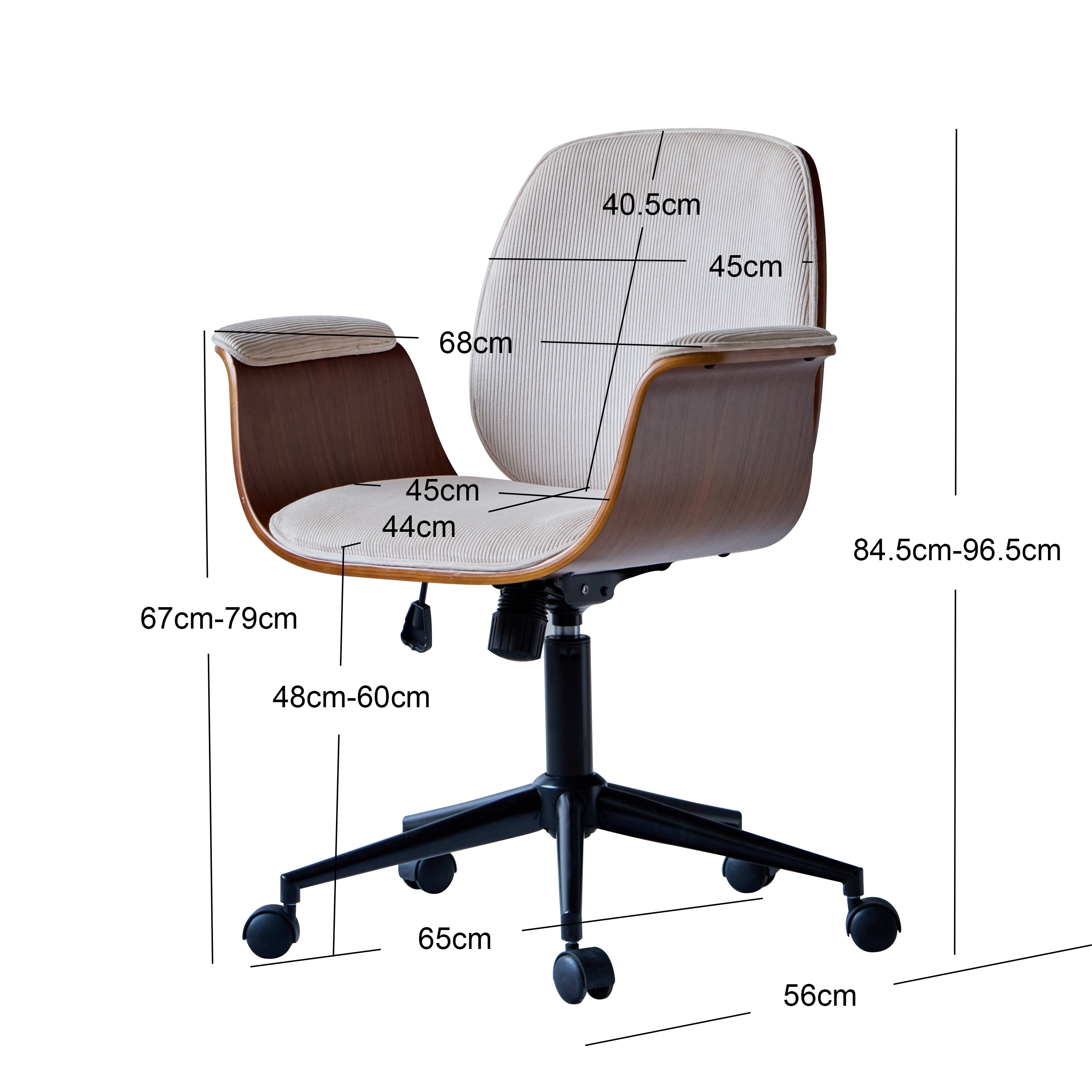 KOLDING – Krzesło biurowe z drewna i beżowego sztruksu