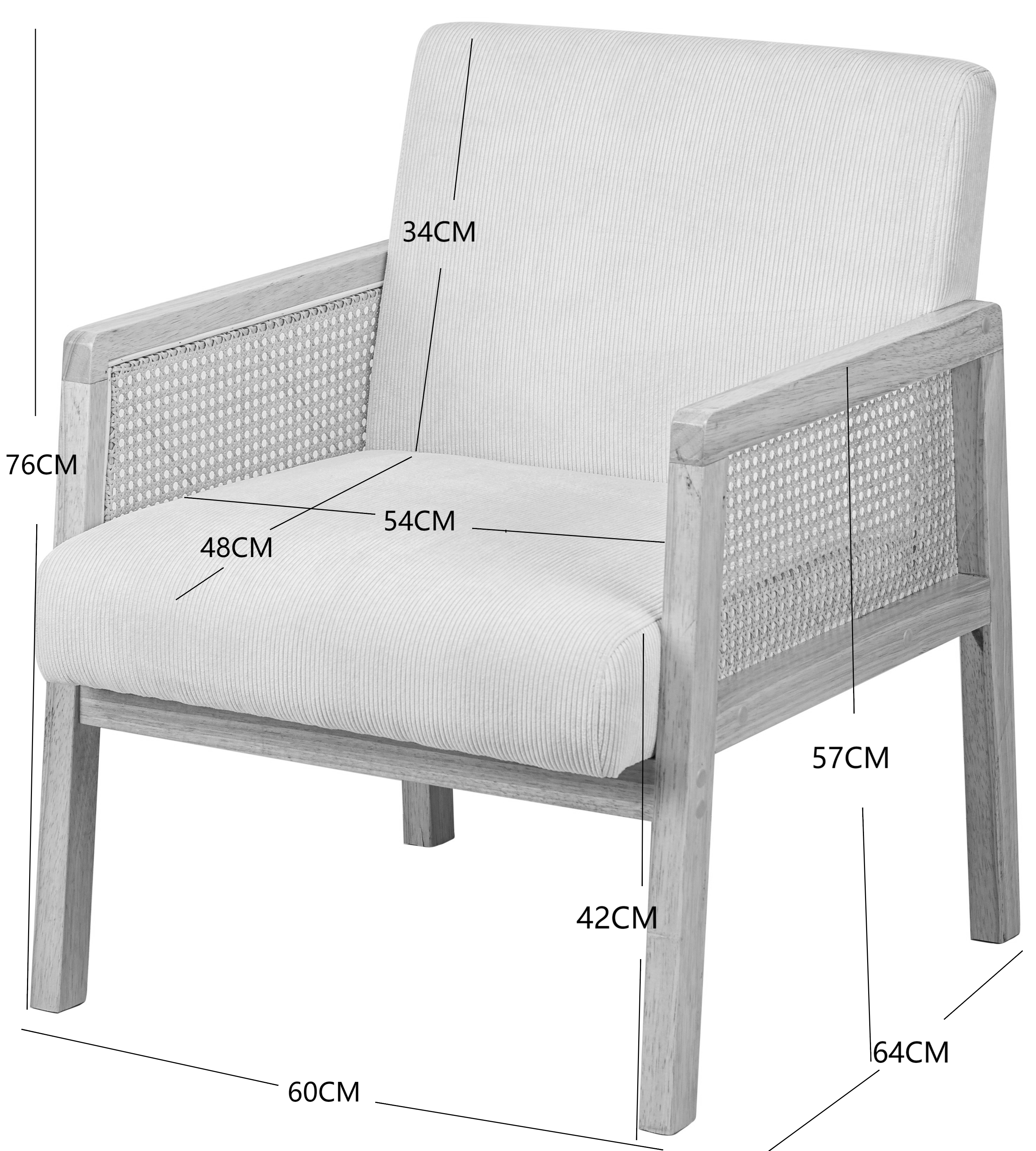 BORGO – Fotel salonowy z litego drewna i białej plecionki