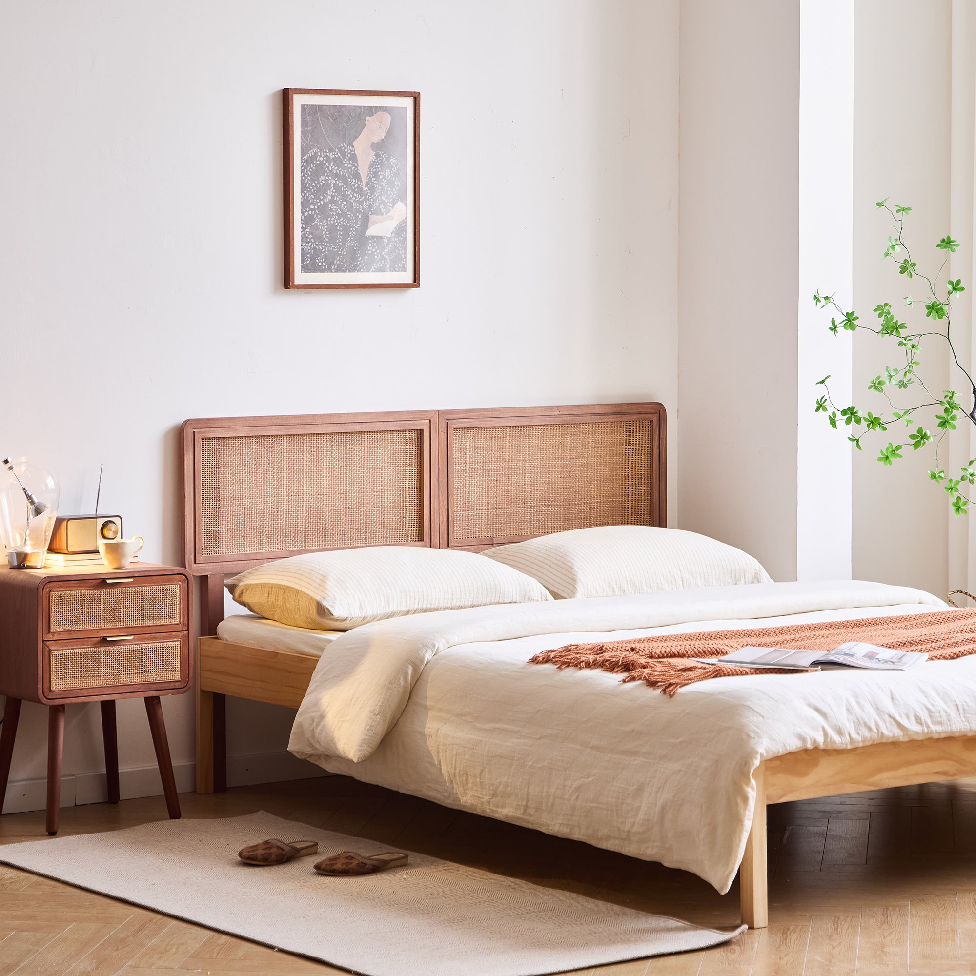 RORVIK – Zagłówek łóżka 160 z drewna i rattanu