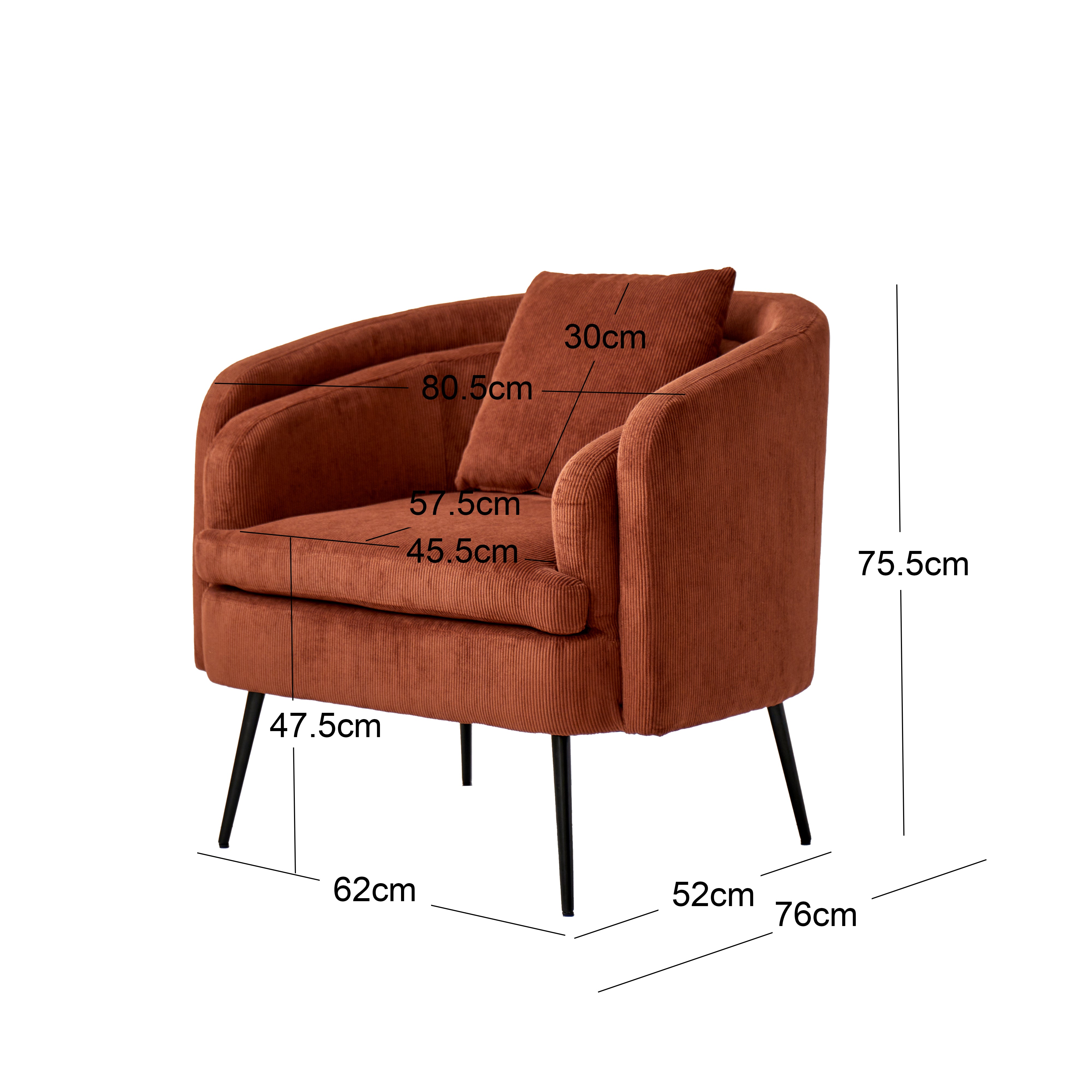 DUKE – Fotel salonowy z metalu i sztruksu w kolorze terakoty