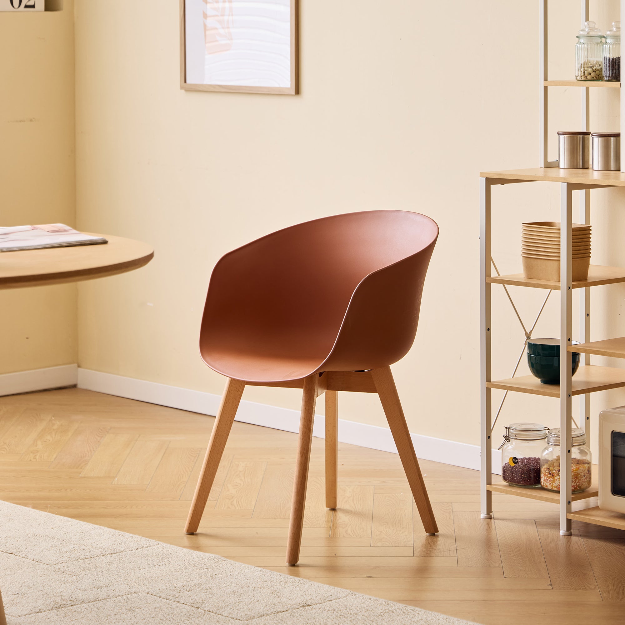 ALBORG – Zestaw 4 skandynawskich krzeseł z drewna i polipropylenu w kolorze terakoty