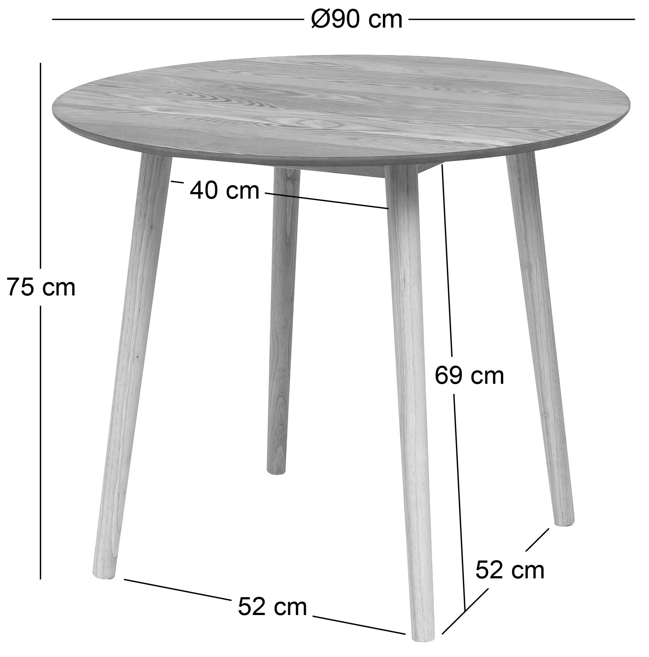 TRADITION - Okrągły stół do jadalni dla 4 osób, wykonany z litego drewna sosnowego D90 w kolorze naturalnym