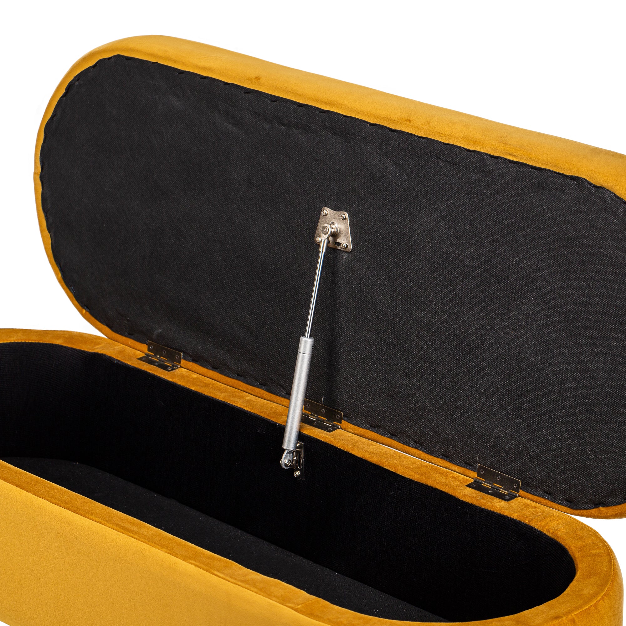 Ławka z metalu i aksamitu w kolorze musztardowej żółci