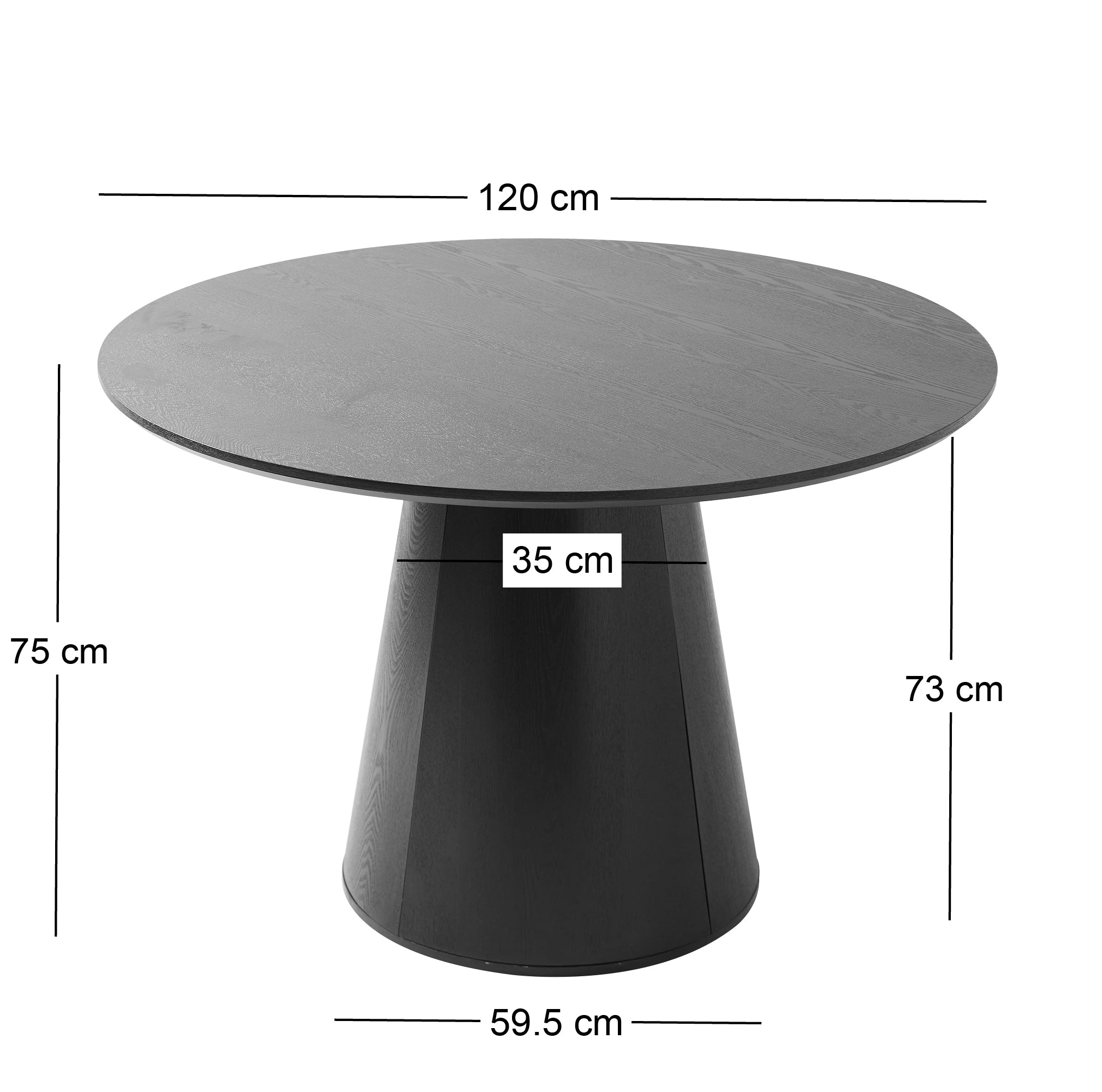 CALI – Okrągły stół do jadalni dla 6 osób, wykonany z czarnego drewna