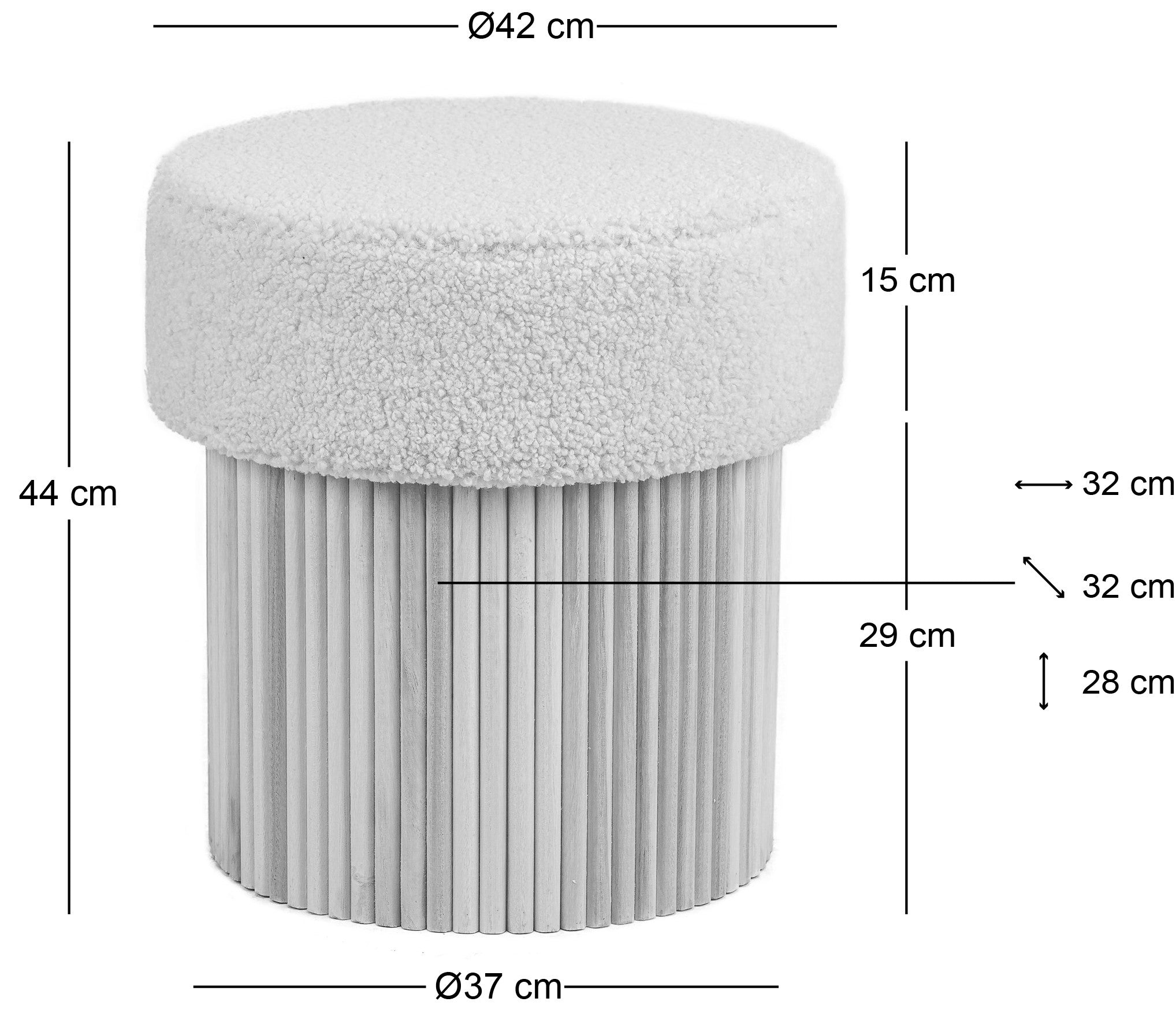 Beżowa pufa z aksamitu i drewniana podstawa