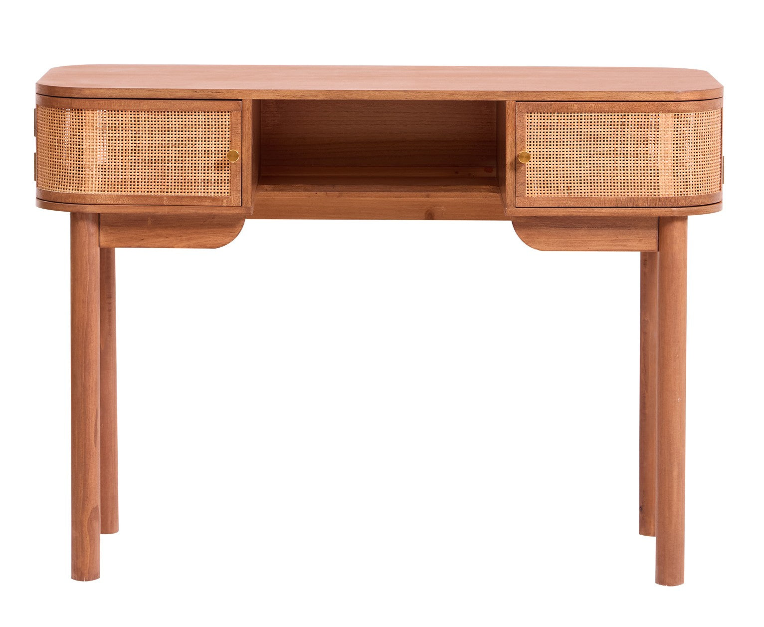 TOYAMA – Biurko z 2 drzwiami, wykończone drewnem orzechowym i plecionką