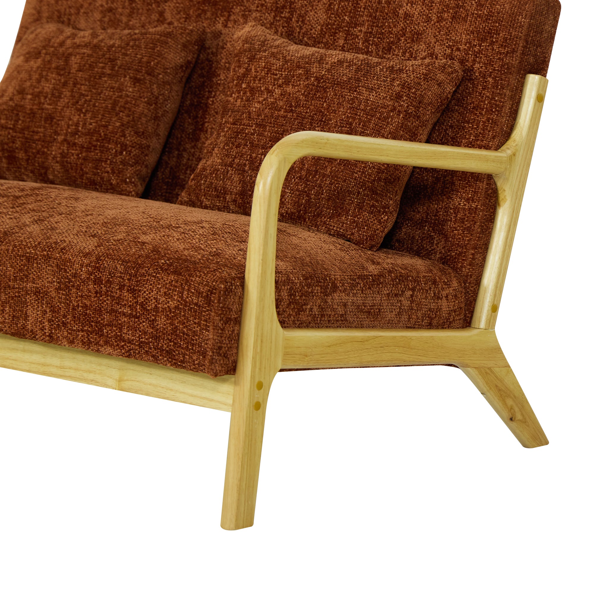 OHAMA – Skandynawska ławka 2-osobowa z drewna i tkaniny w kolorze terakoty