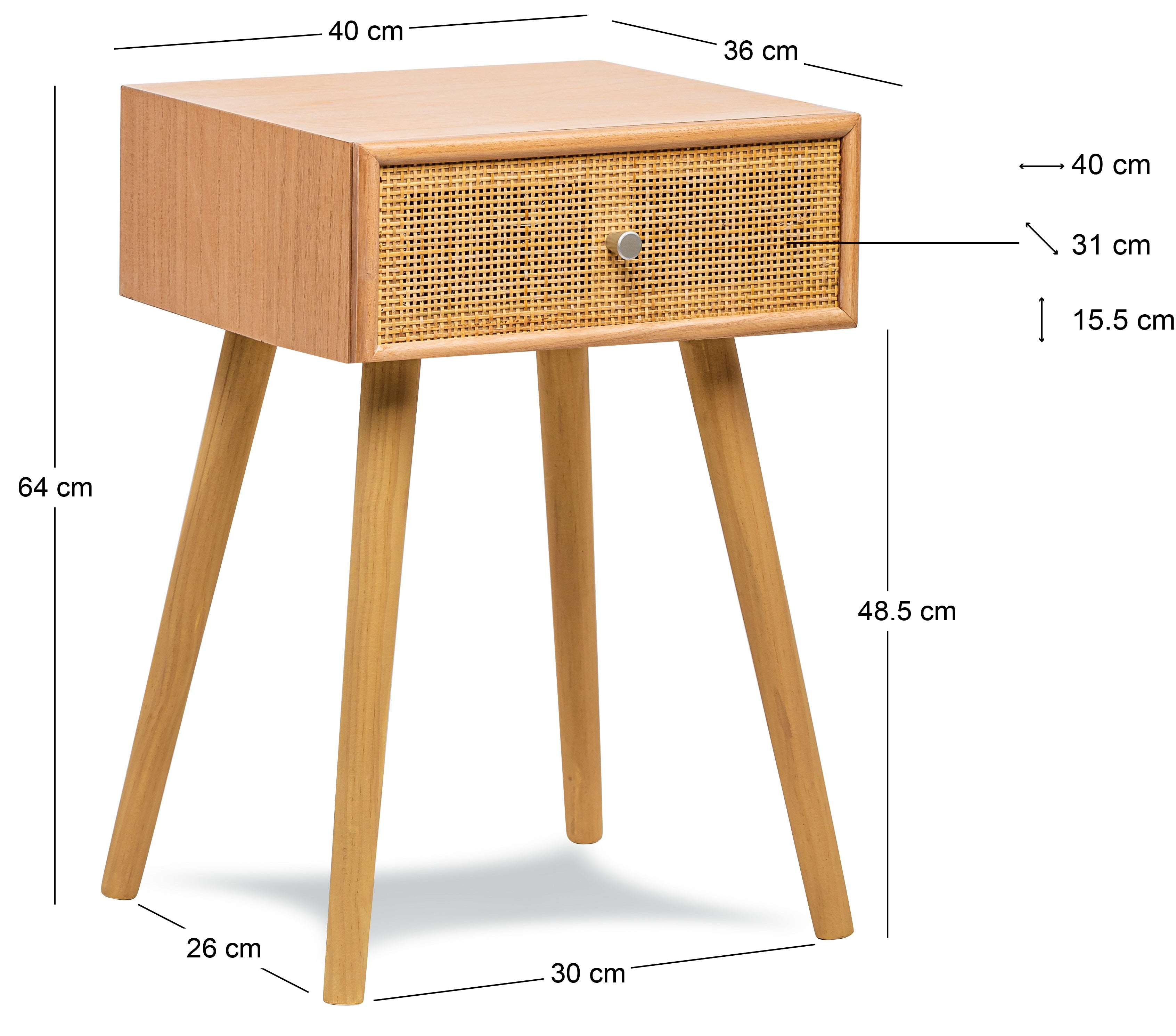 Szafka nocna z 1 szufladą z naturalnego rattanu