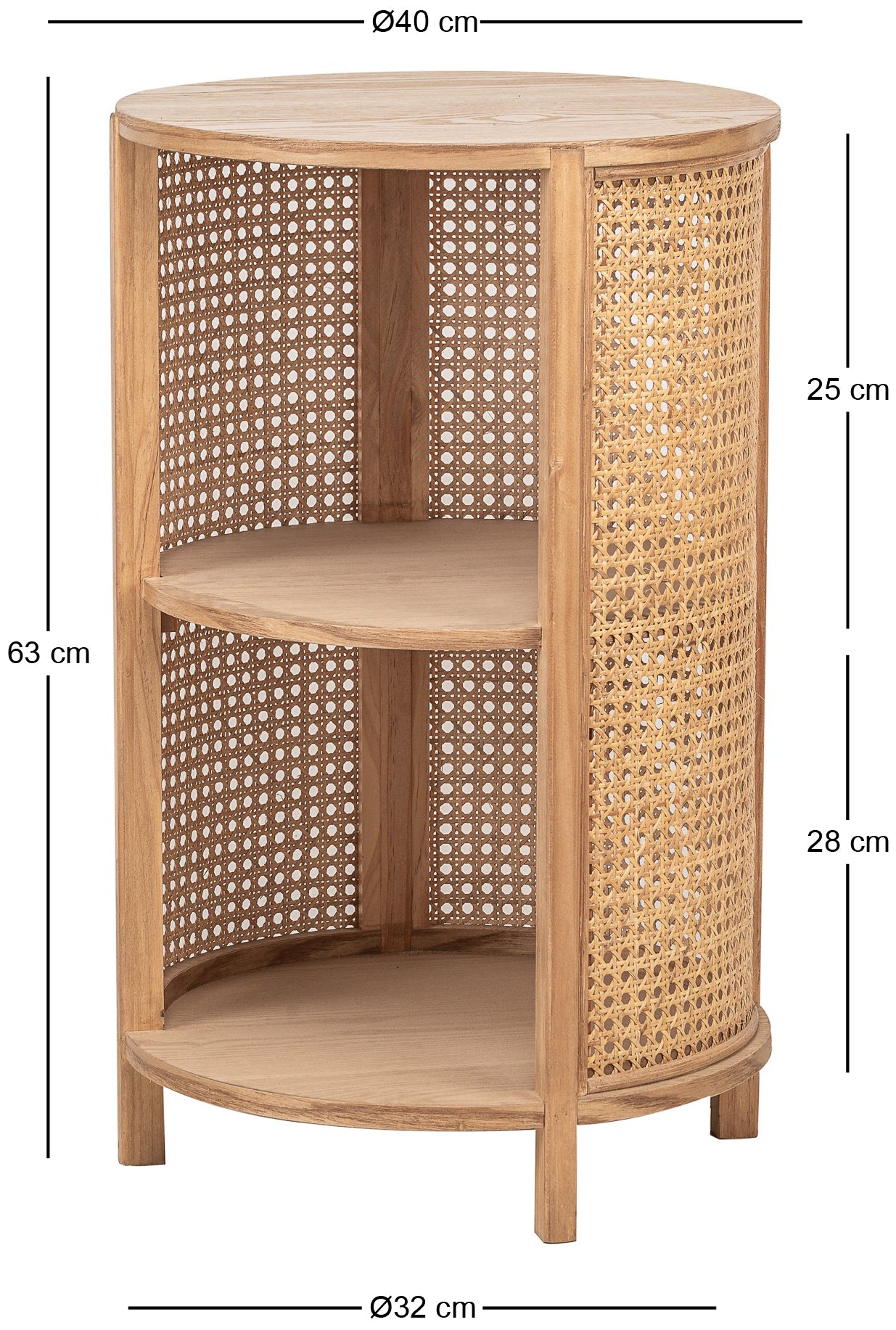 ALTA – stolik nocny z 2 schowkami z drewna i naturalnego rattanu