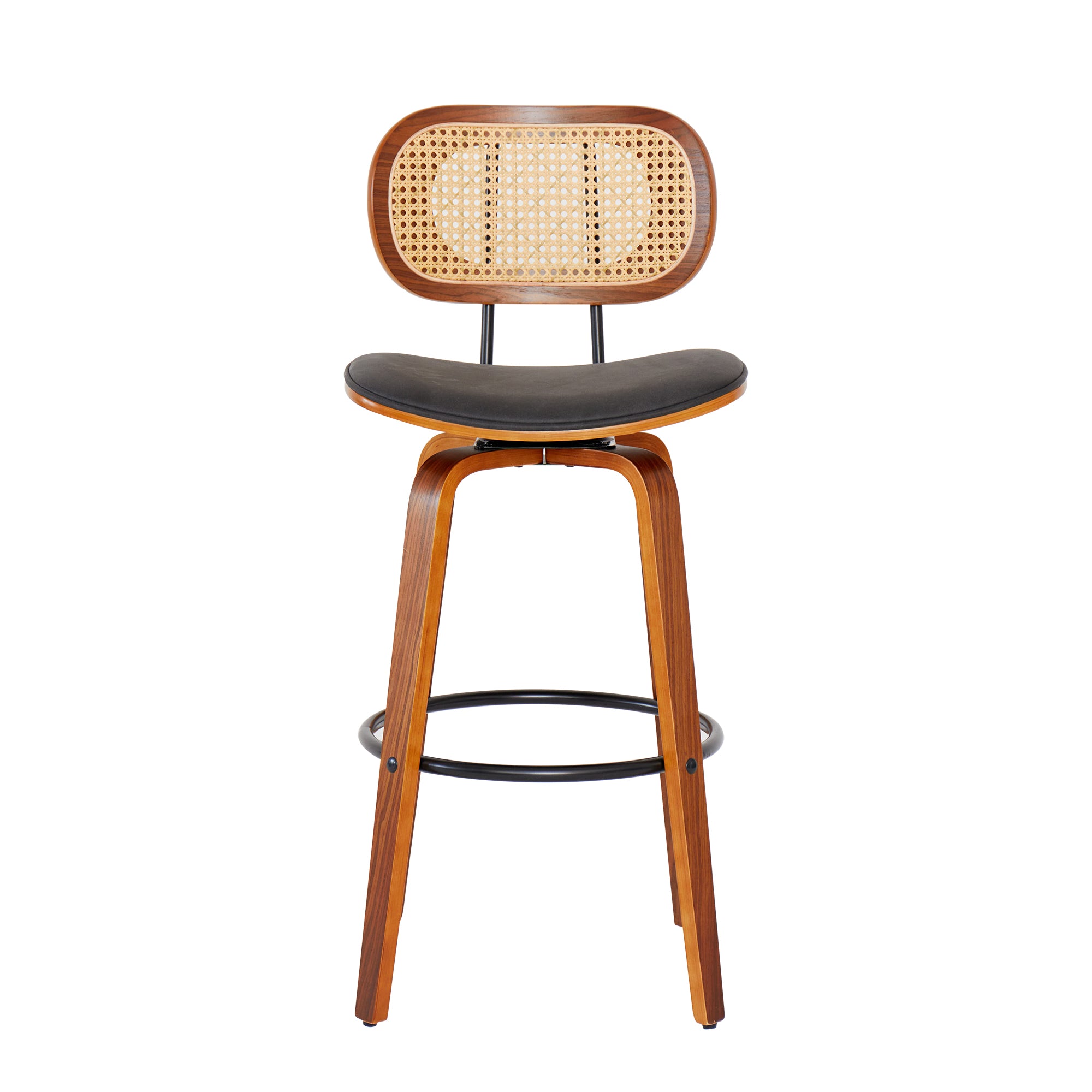 ALESUND – Zestaw 2 stołków barowych z litego drewna i czarnej plecionki