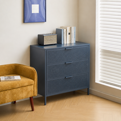 JOEN - Commode 3 tiroirs en métal bleu