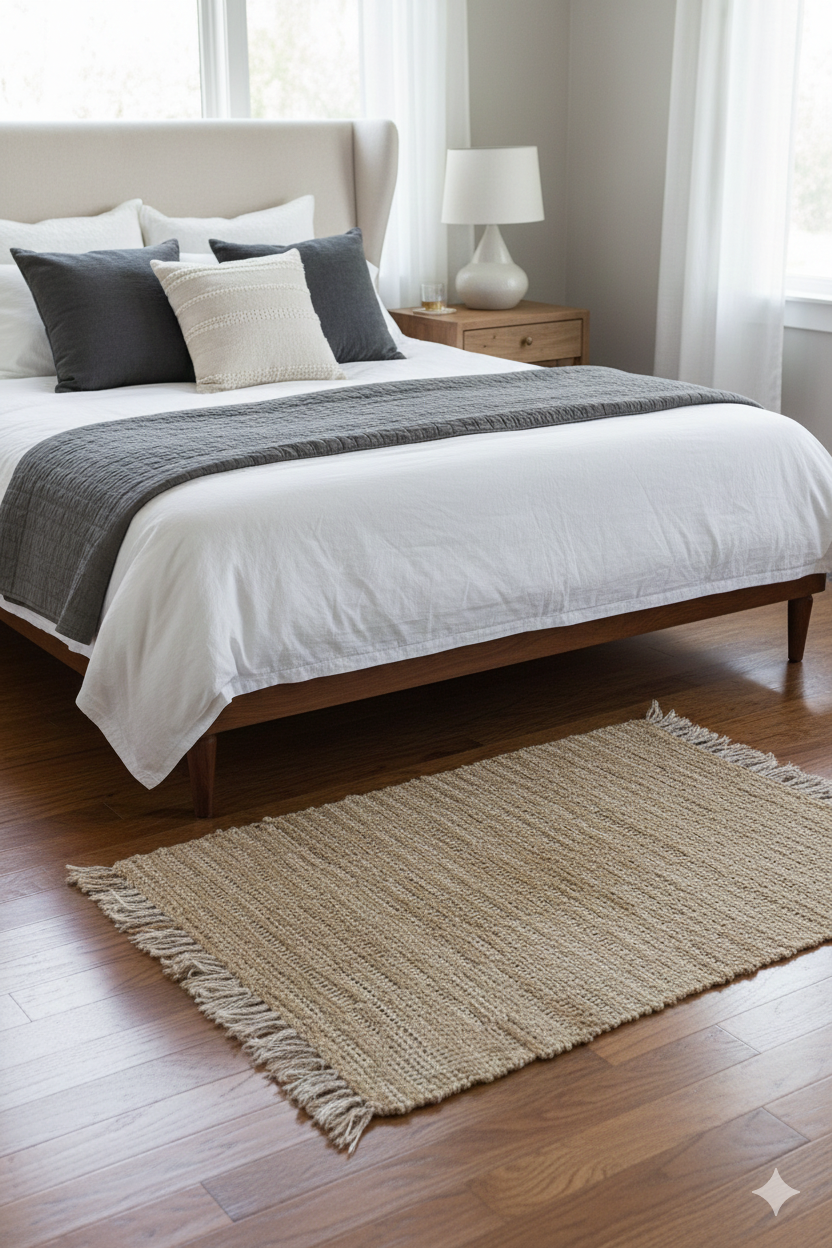 LAHTI – Prostokątny dywanik bawełniany z brązowymi i ecru wzorami, 90 x 50 cm