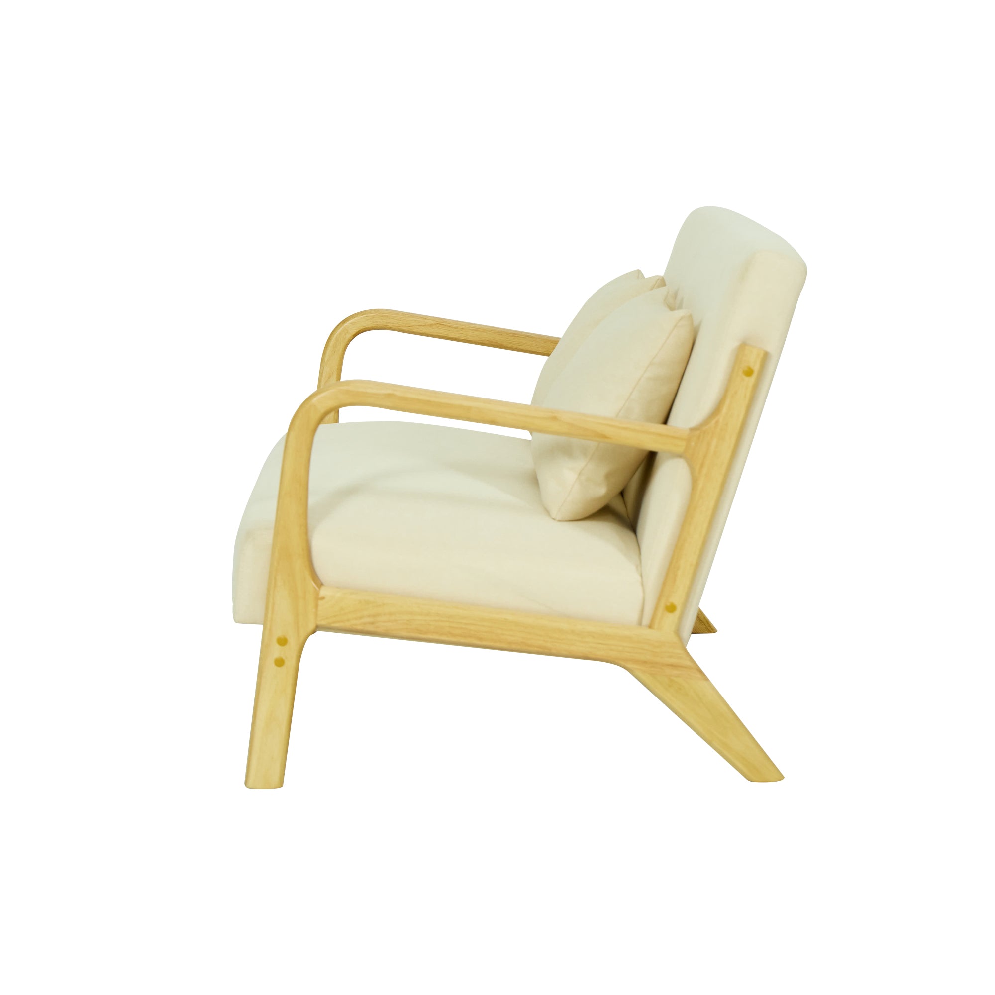 OHAMA – Skandynawska ławka 2-osobowa z drewna i beżowej tkaniny