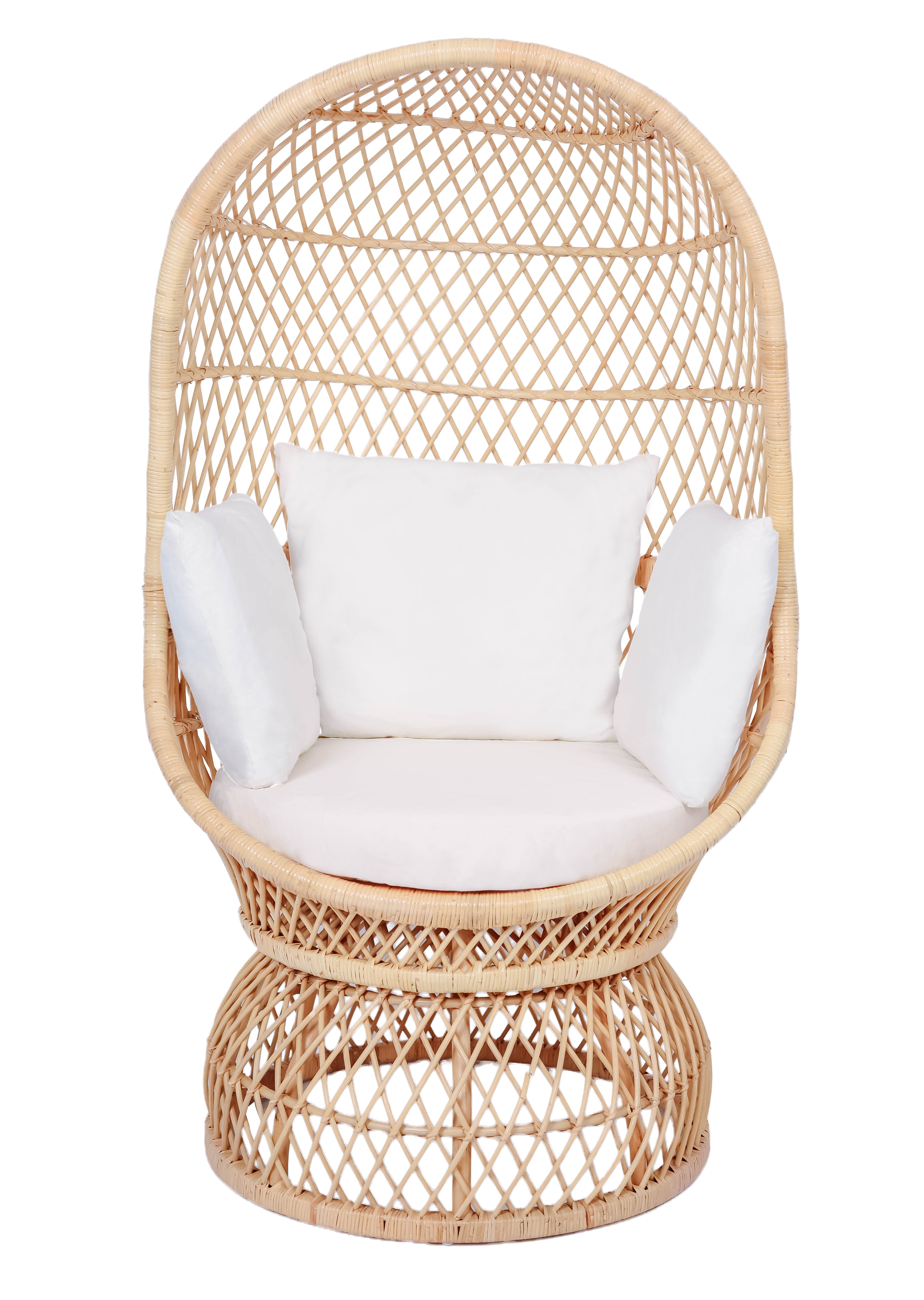 MANADO – Fotel jajeczny z naturalnego rattanu i beżowej tkaniny