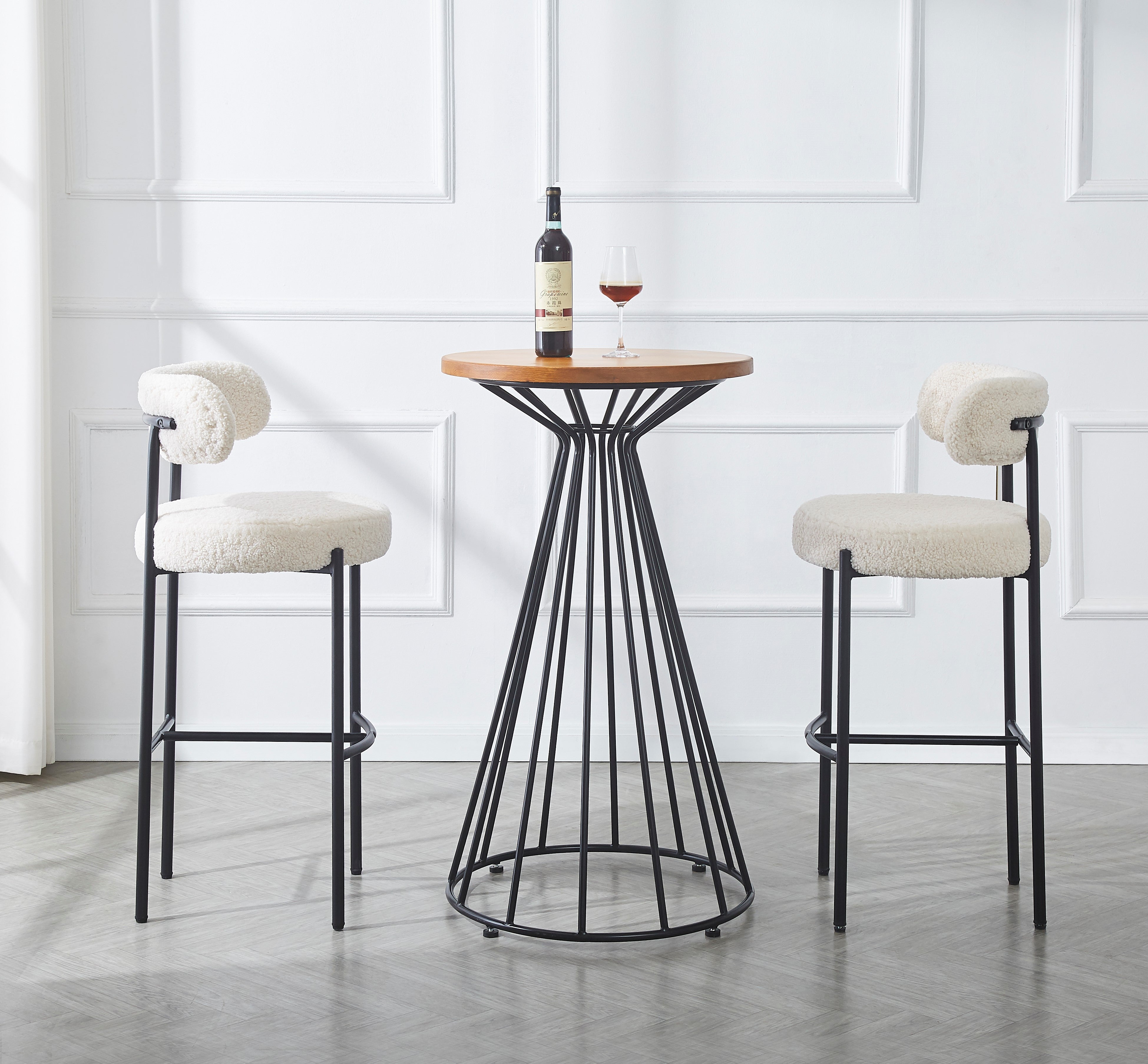 LARS - Zestaw 2 stołków barowych z metalu i białymi pętelkami