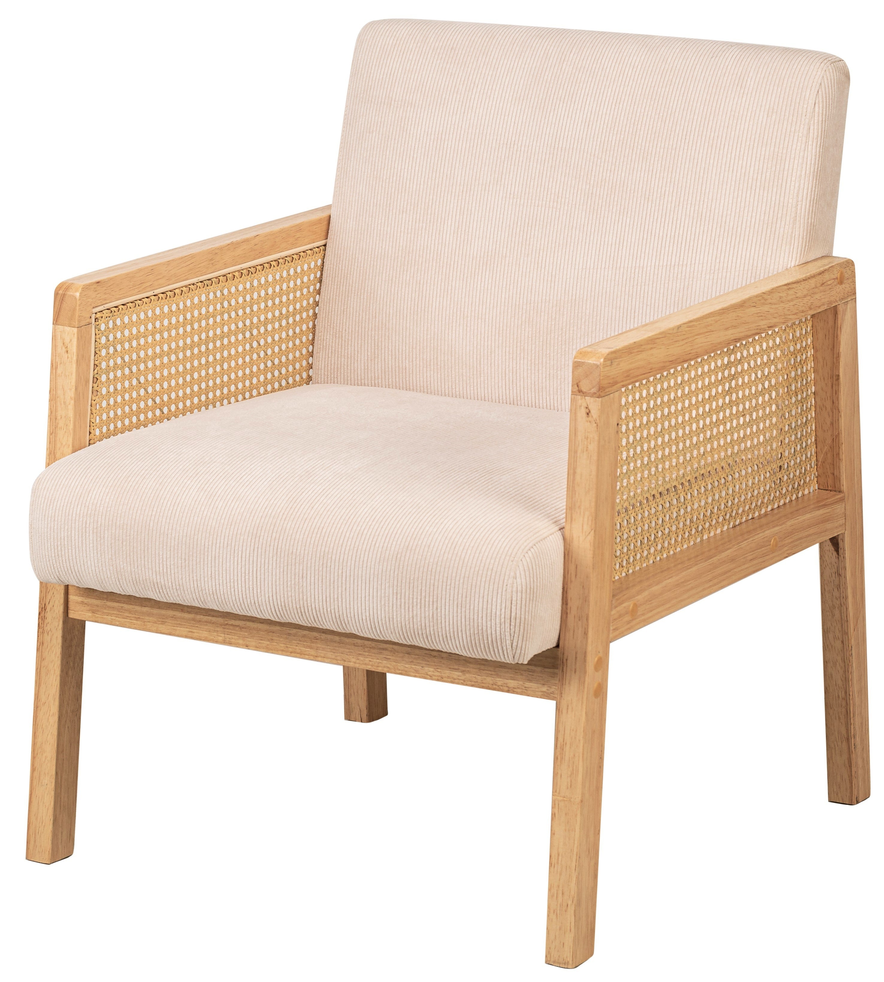 BORGO – Fotel salonowy z litego drewna i beżowej plecionki