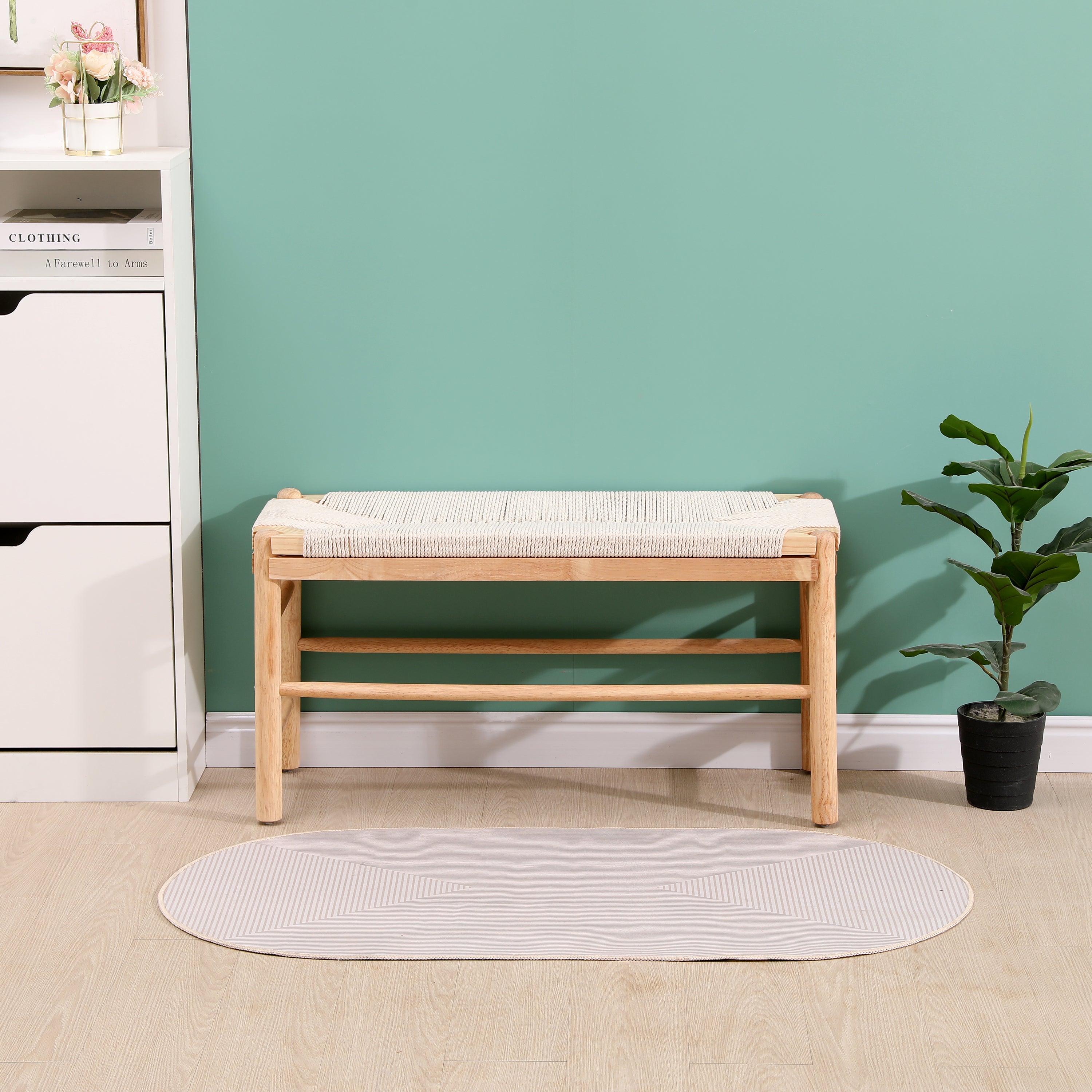 Ławka z schowkiem z litego drewna i sznurkiem