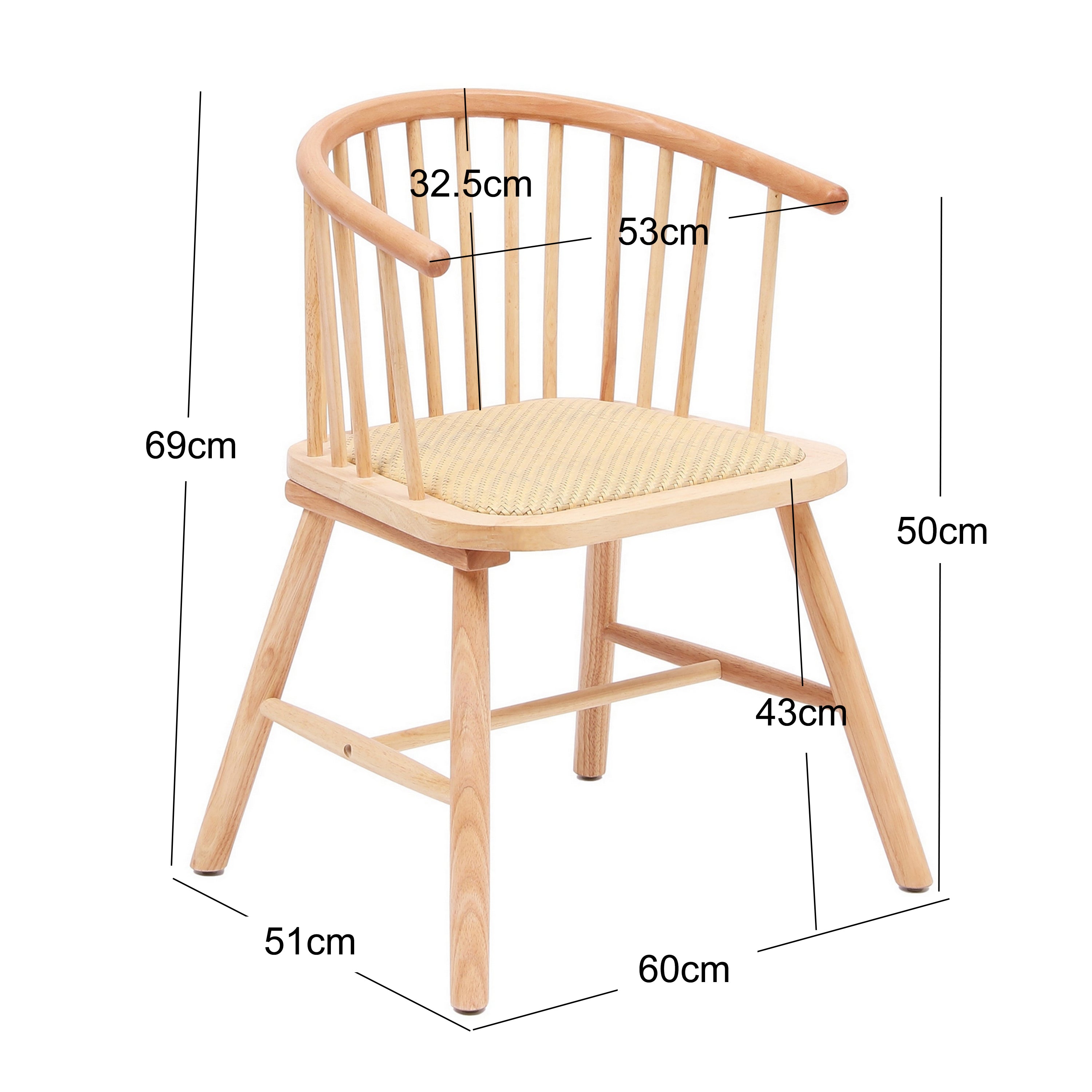 Zestaw 2 krzeseł z litego drewna i naturalnego rattanu