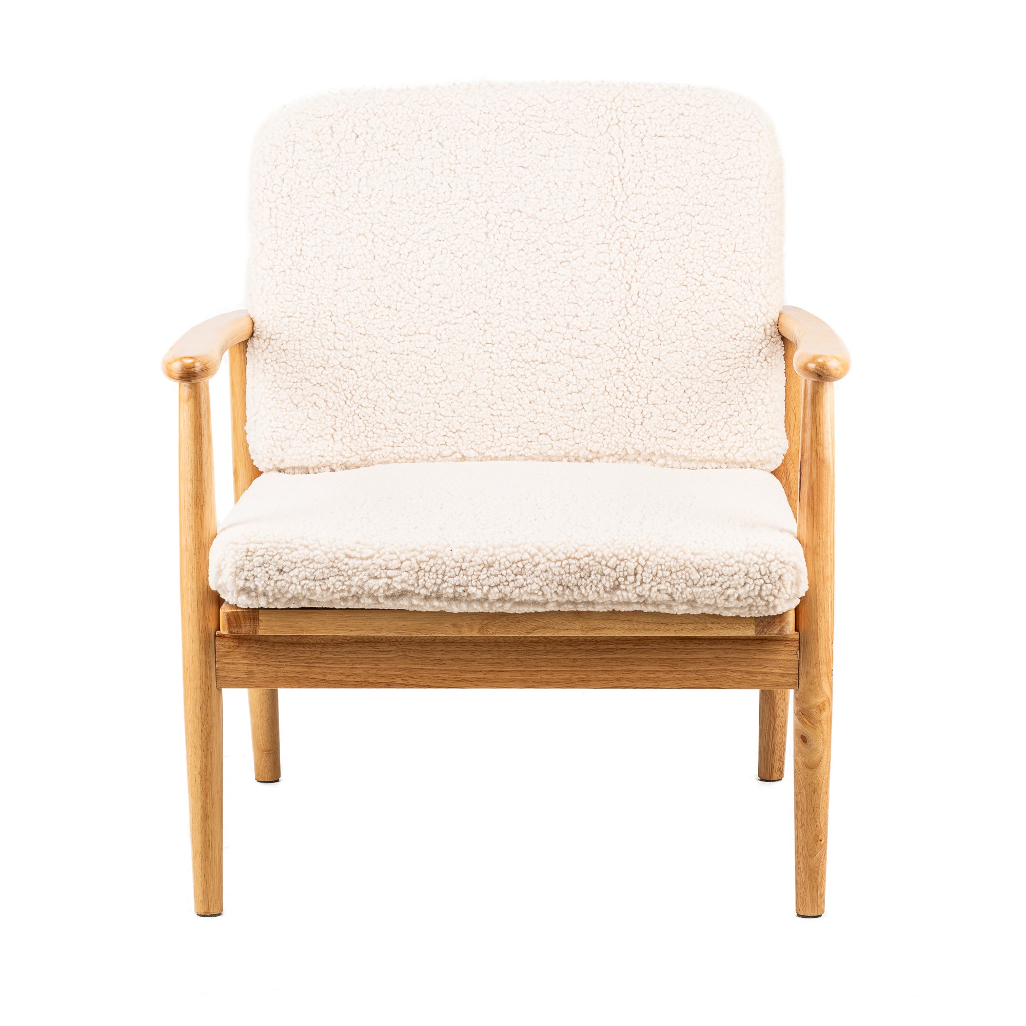 Fotel salonowy z litego drewna i białymi pętelkami