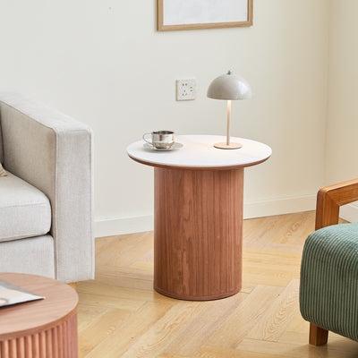 YSTAD - Table d'appoint en bois avec plateau effet marbre marron