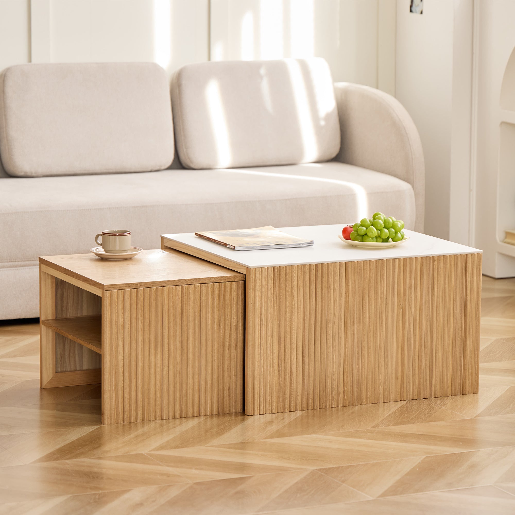 TROMSO – Zestaw 2 stolików kawowych z drewna z efektem marmuru