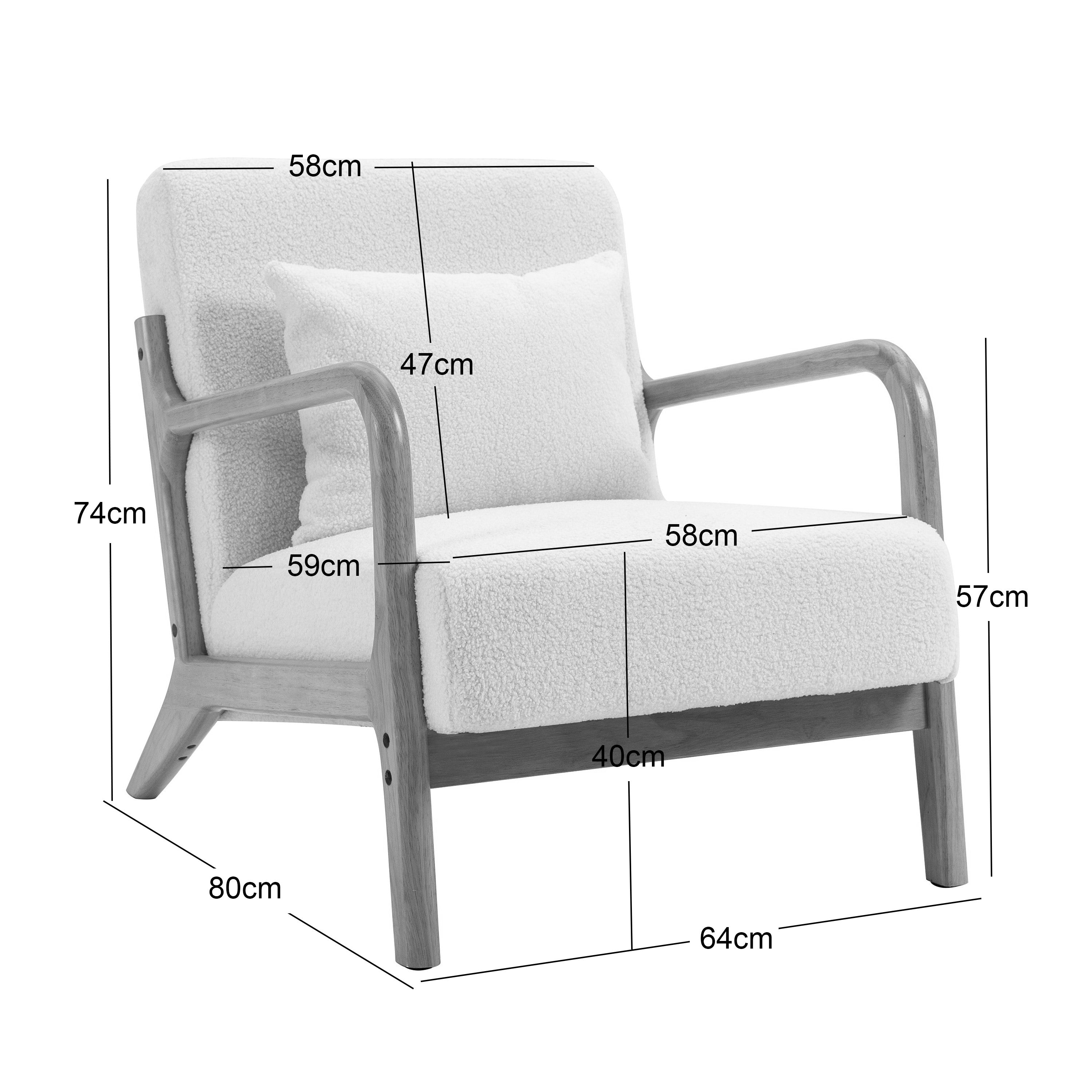 Solid wood and beige fabric lounge chair