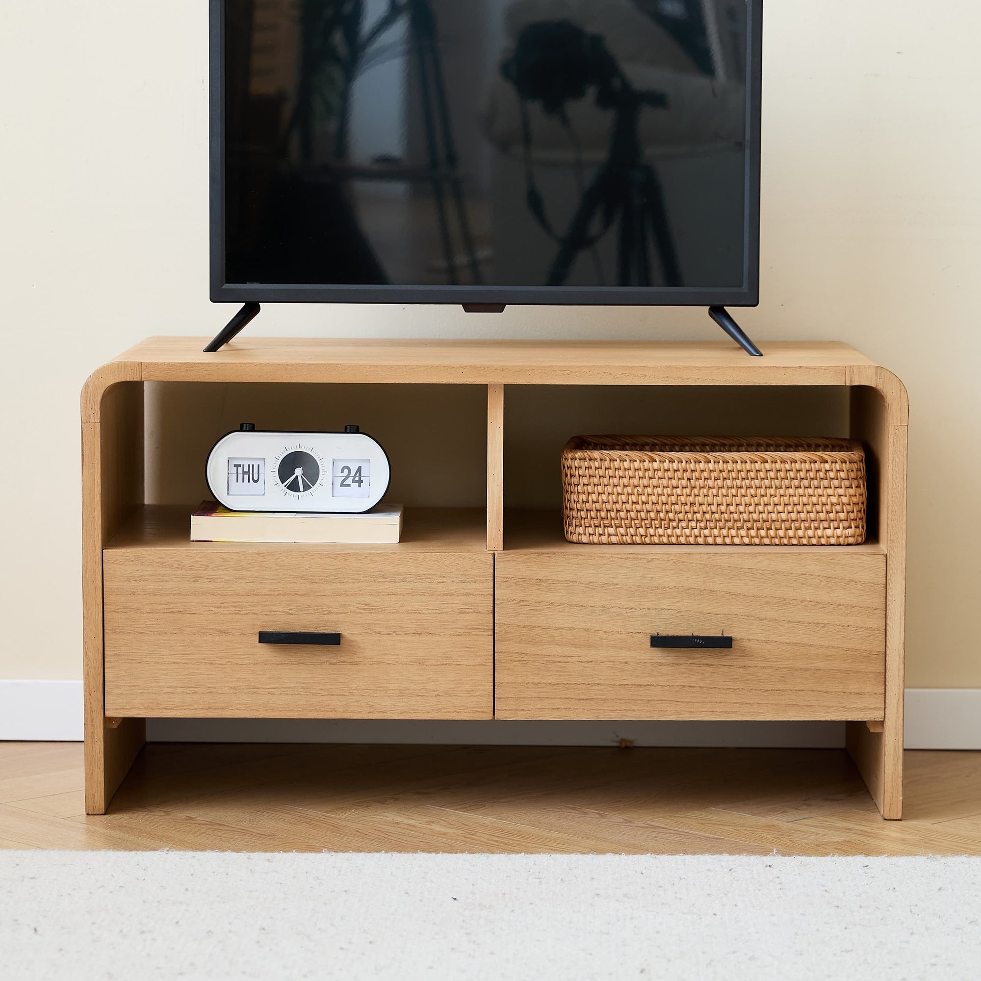 BASTAD - Drewniany mebel pod telewizor z 2 szufladami