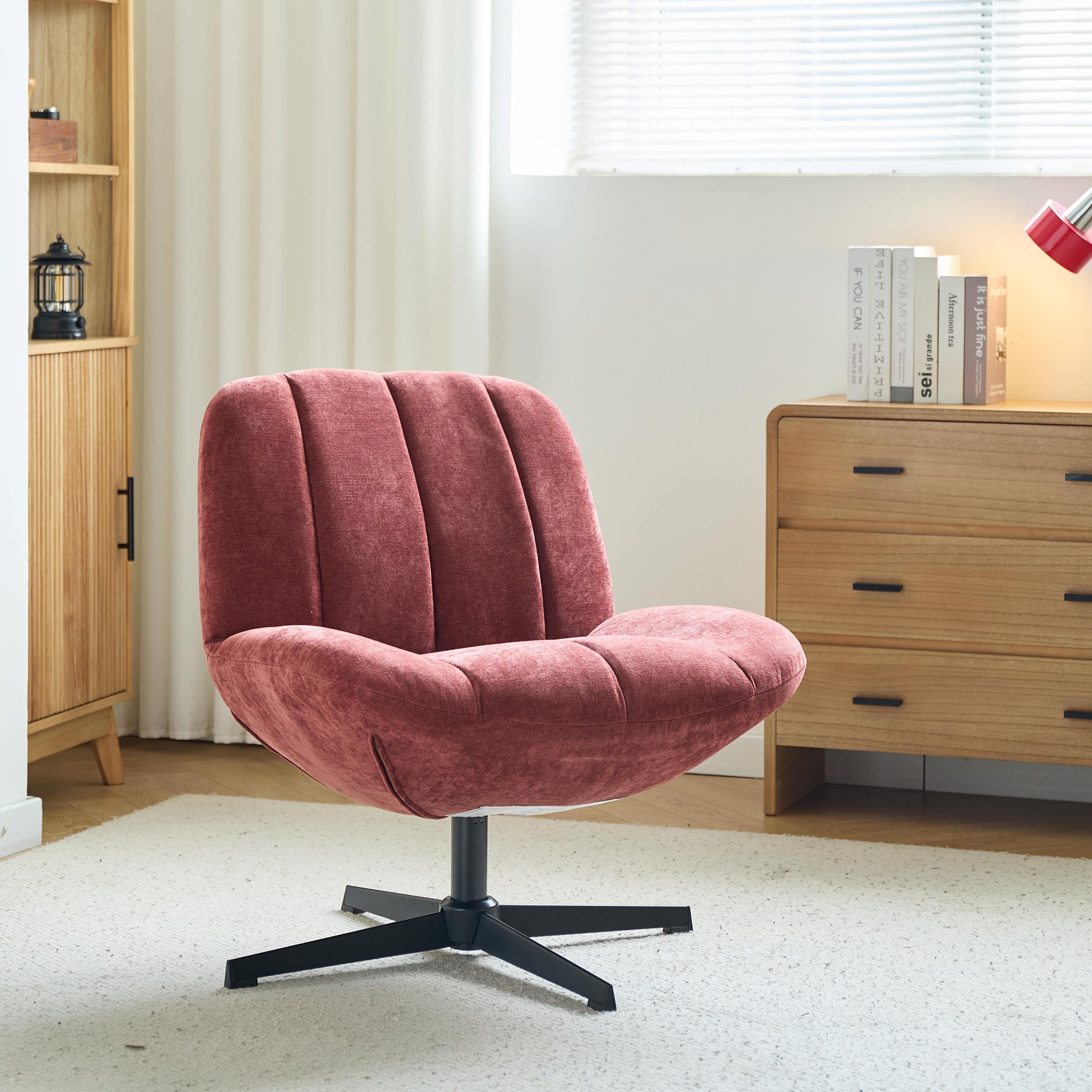 NAMSOS – Obrotowy fotel z tkaniny w kolorze terakoty