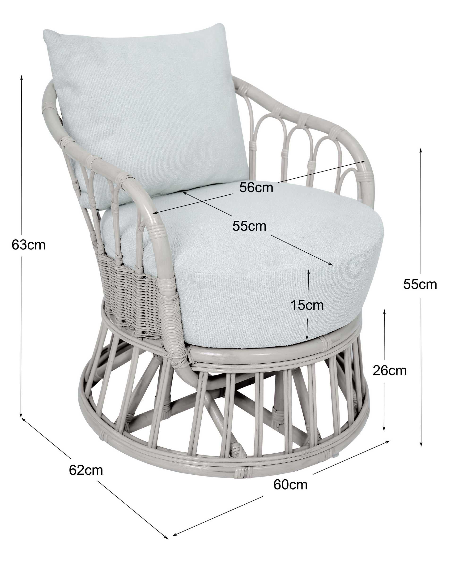 PALOPO – Fotel z naturalnego rattanu i beżowej tkaniny