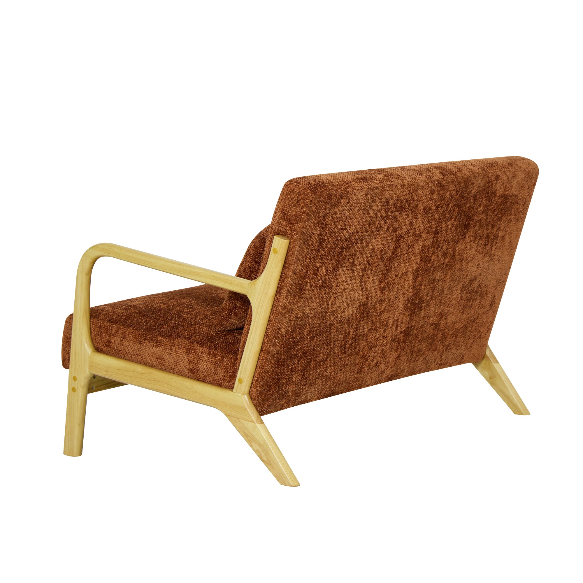 OHAMA – Skandynawska ławka 2-osobowa z drewna i tkaniny w kolorze terakoty