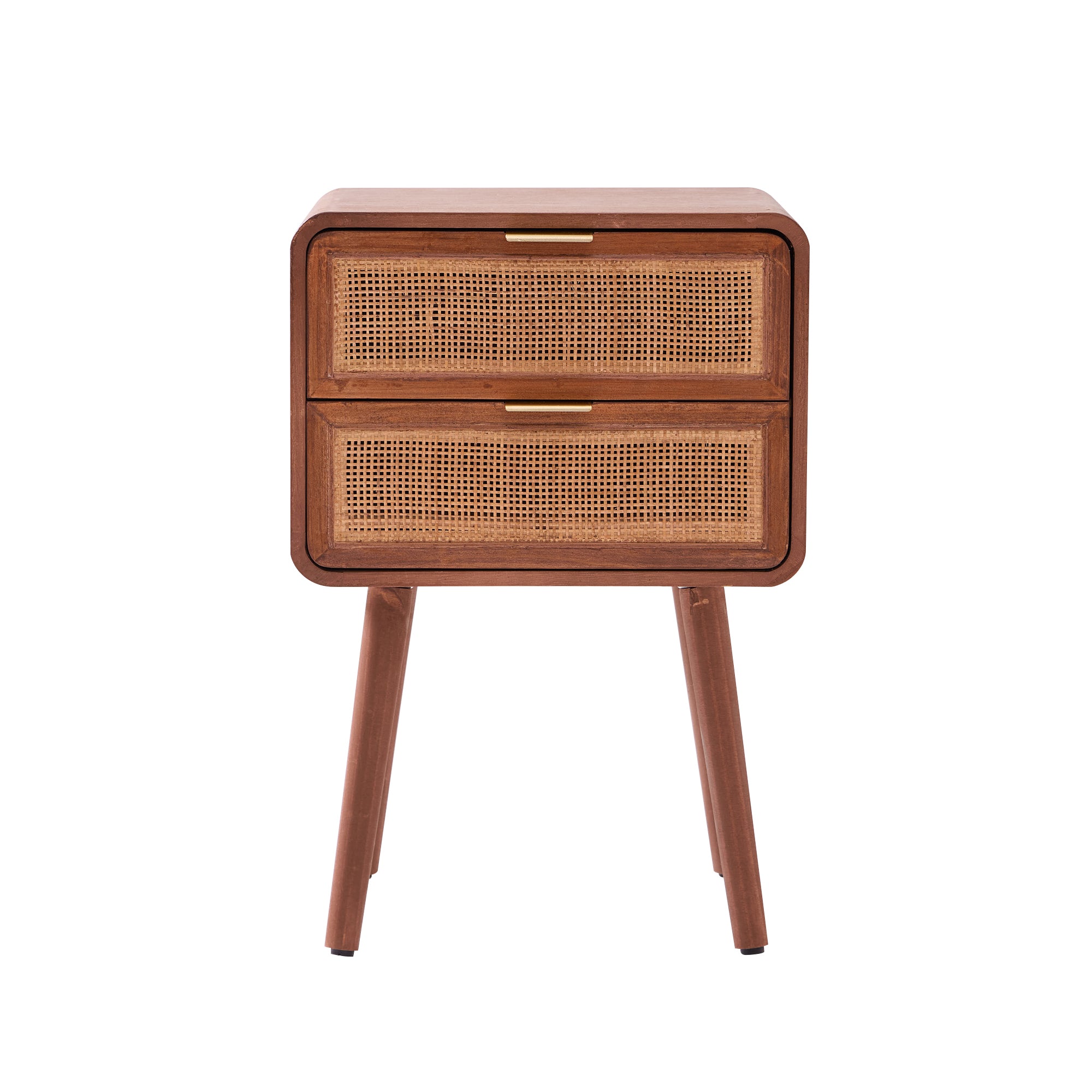 MALI - Szafka nocna z 2 szufladami z rattanu i drewna orzechowego