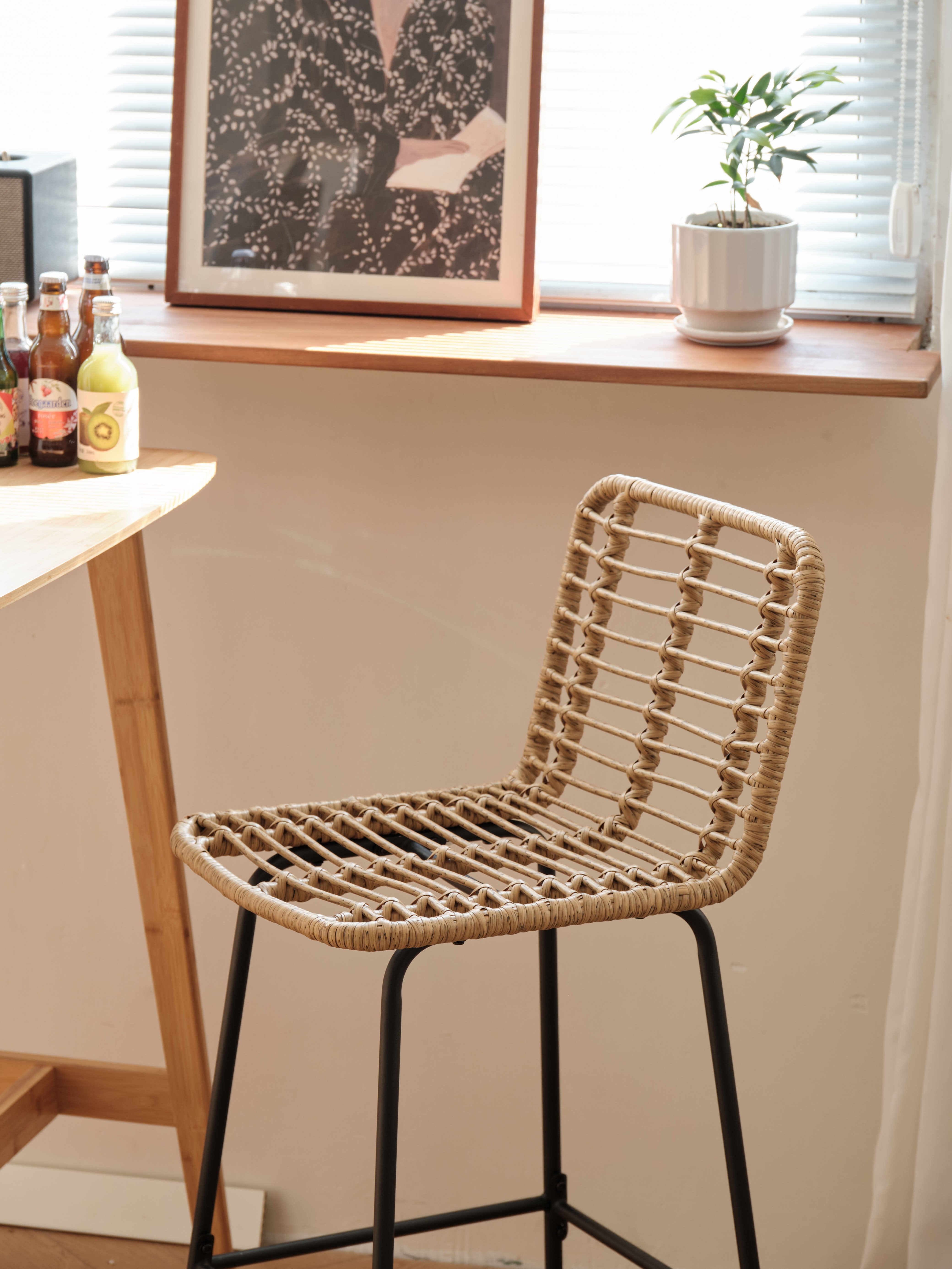 BANGKOK – Zestaw 2 stołków barowych z metalu i rattanu