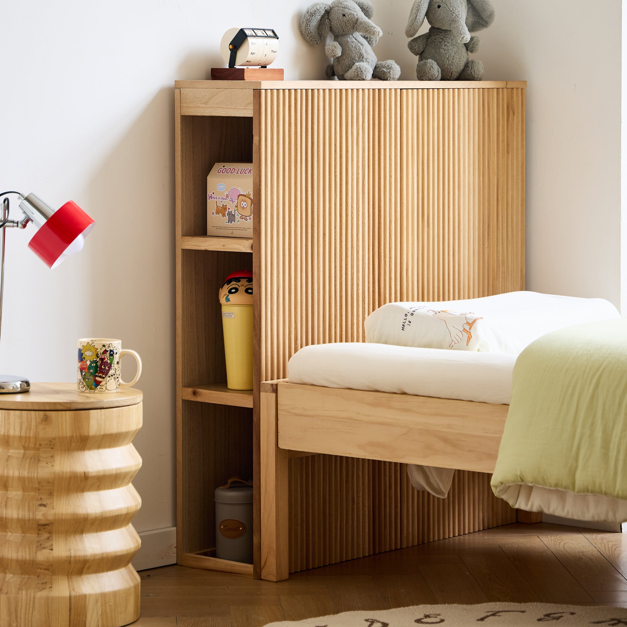 ESLOV – Drewniany zagłówek łóżka 90 cm z schowkami