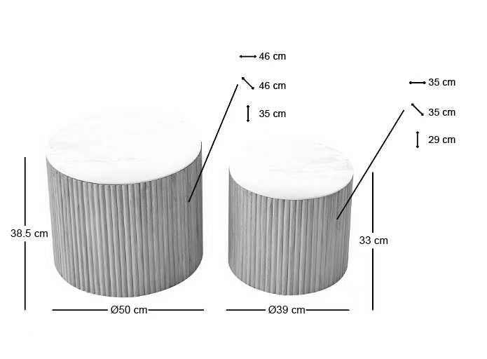 YATOMI – Zestaw 2 okrągłych stolików z litego drewna funkcją przechowywania