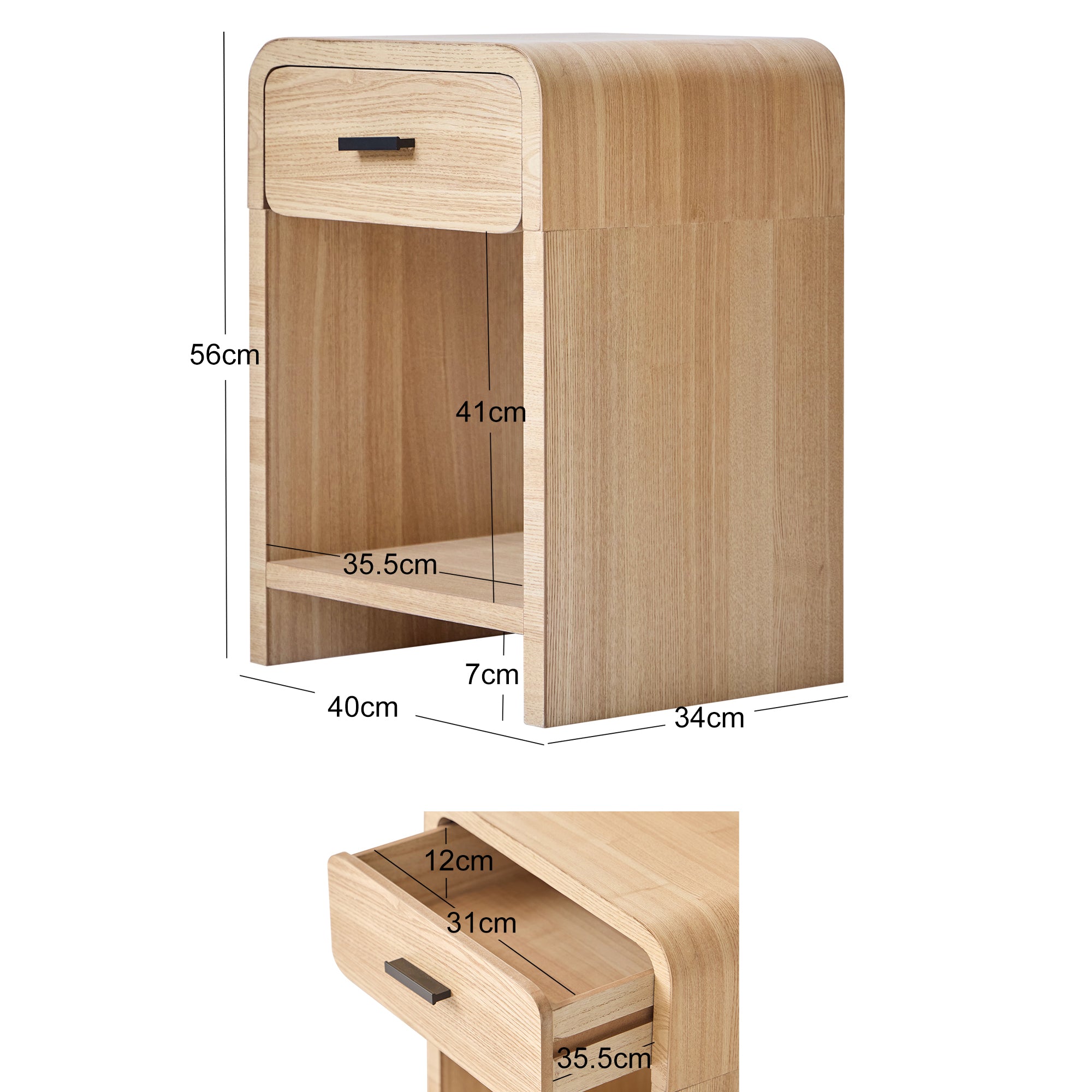 SKIVE - Brązowy drewniany stolik nocny z 1 szufladą