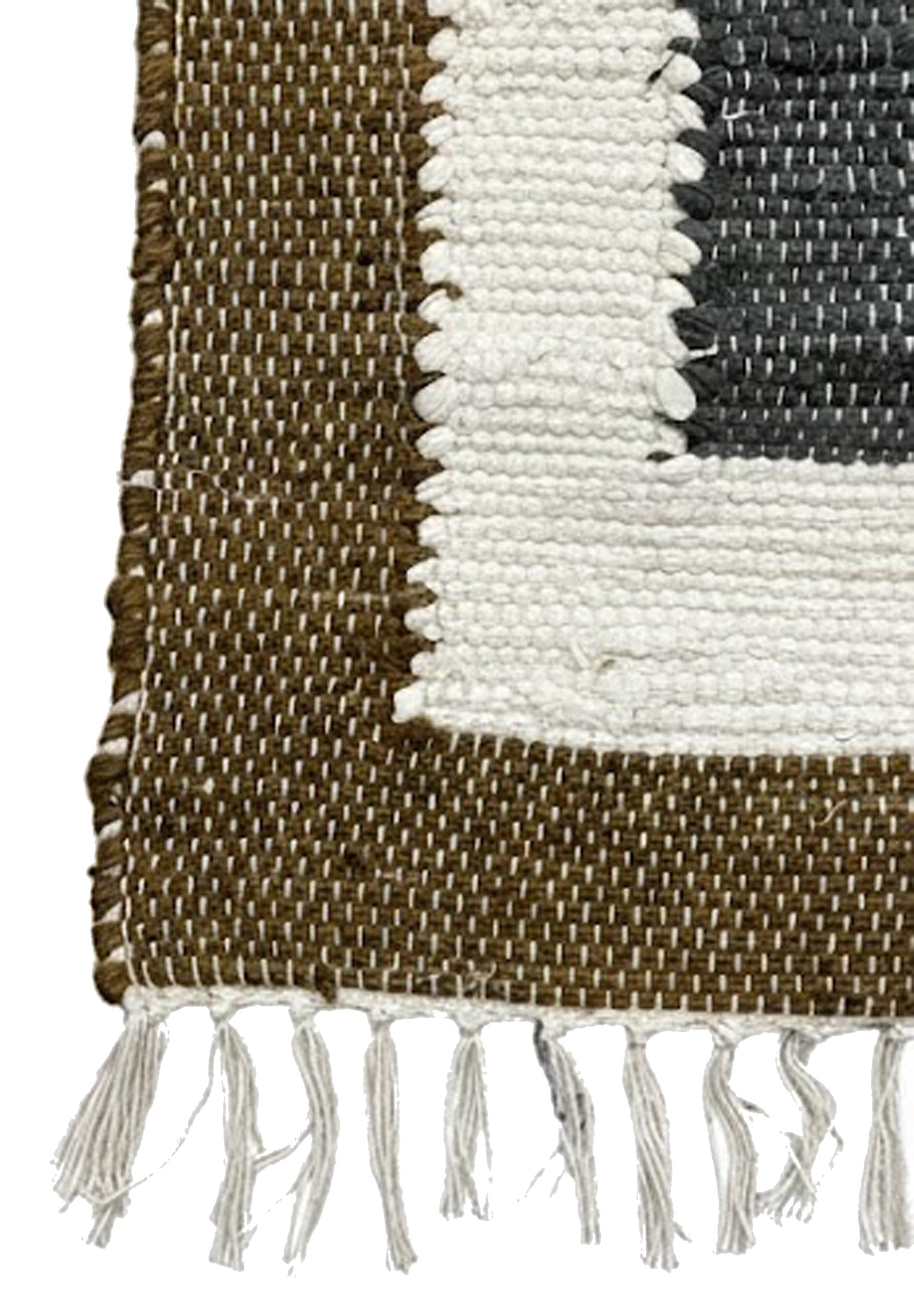 KOLARI – prostokątny dywanik bawełniany z brązowymi i ecru wzorami, 120 x 180 cm